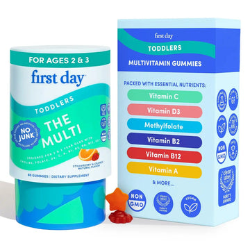 FIRST DAY Toddler Multivitamin Gummies (Ages 2-3)| Kids Multivitamin Gummies with Vitamins A C D3, B2, B12, Choline, Folate and 21 Organic Superfoods| (30 Day Supply) FIRST DAY uk supplements