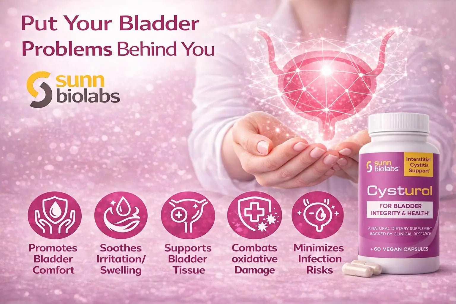 CYSTUROL® Bladder Support Supplement | Interstitial Cystitis (IC) | Bladder Pain | Urinary Tract Health | Clinically Studied Formula for Bladder Inflammation, UTI, Mast Cell Support & Urinary Urgency SUNN BIOLABS uk supplements
