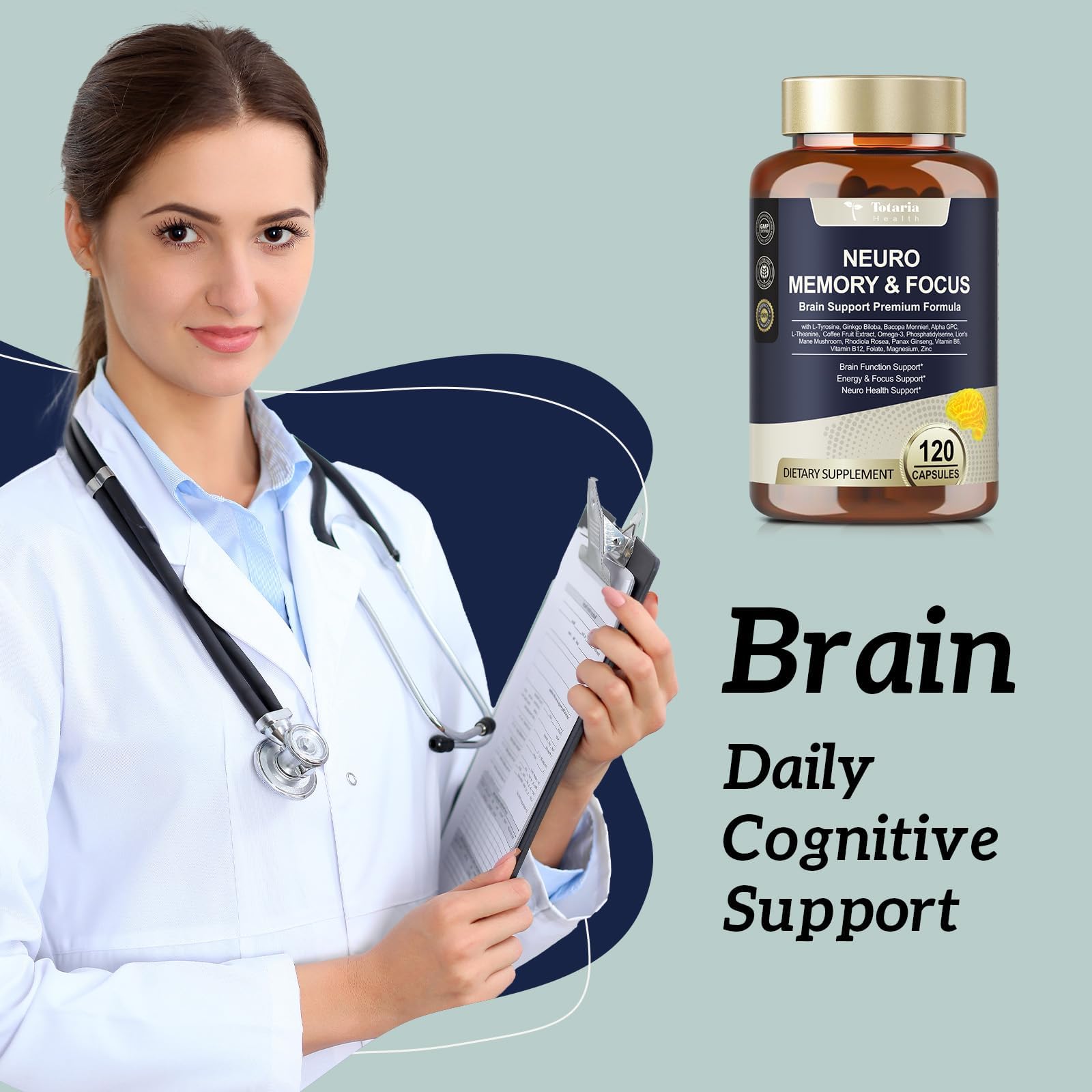 Totaria C-ognitive with Caffeine Pills, L-Tyrosine, Alpha GPC, Ginkgo Biloba, Bacopa Monnieri Brain Supplement for Memory and Focus, Brain Nootropic Support - Non-GMO, Gluten Free (2 Packs) Totaria uk supplements