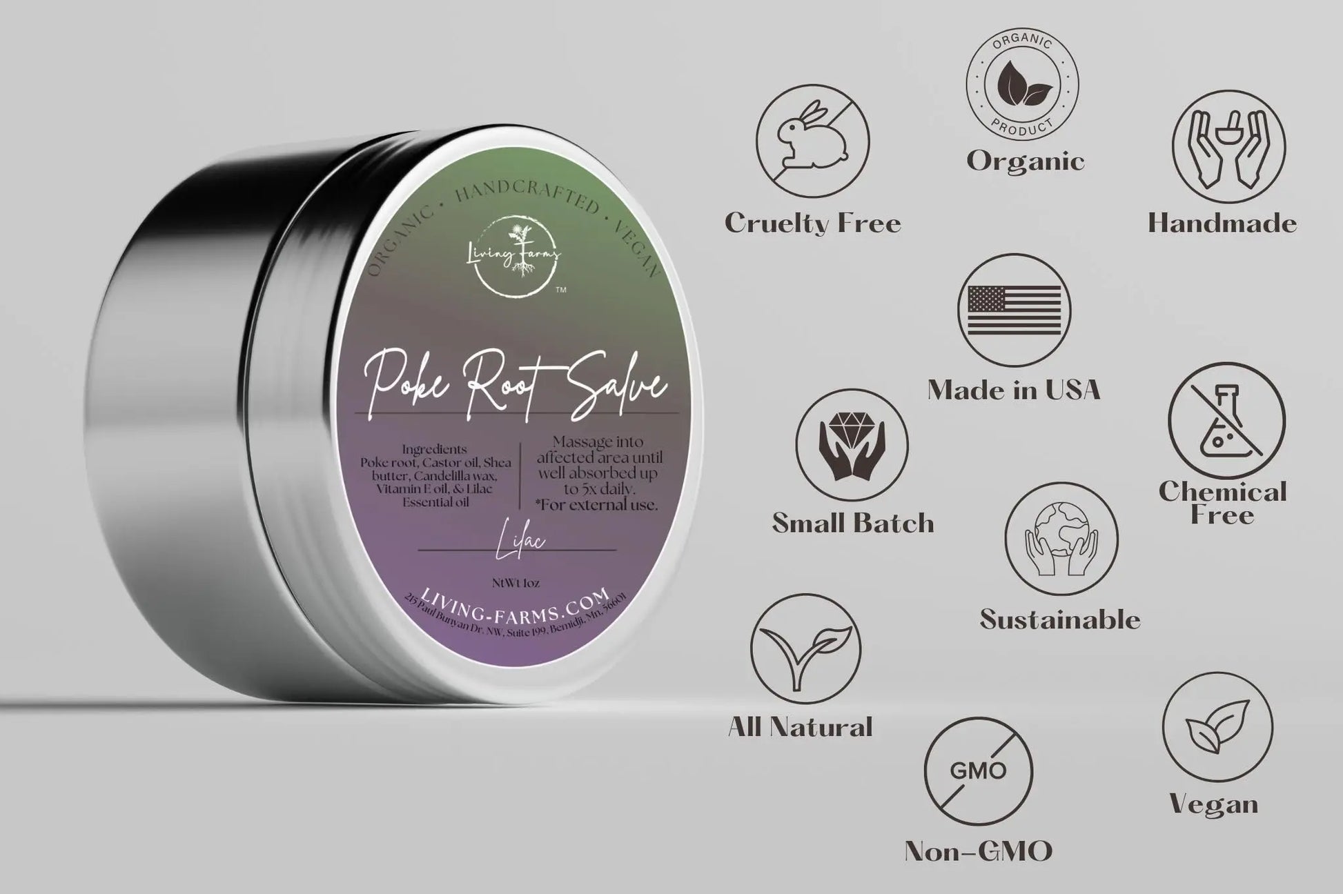 Organic Poke Root Castor Oil Salve | Vegan Lymphatic Support | Enriched with Essential Oils | Cysts, Boils, Fibroids, Swollen Lymph Nodes, Breast & Joint (1oz, Lilac) Living Farms uk supplements
