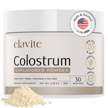 Elavite Bovine Colostrum Powder (Unflavored) Grass Fed Colostrum Supplement for Gut Health, Immune Support Healthy Hair, Skin & Nails - 30 Servings Elavite uk supplements