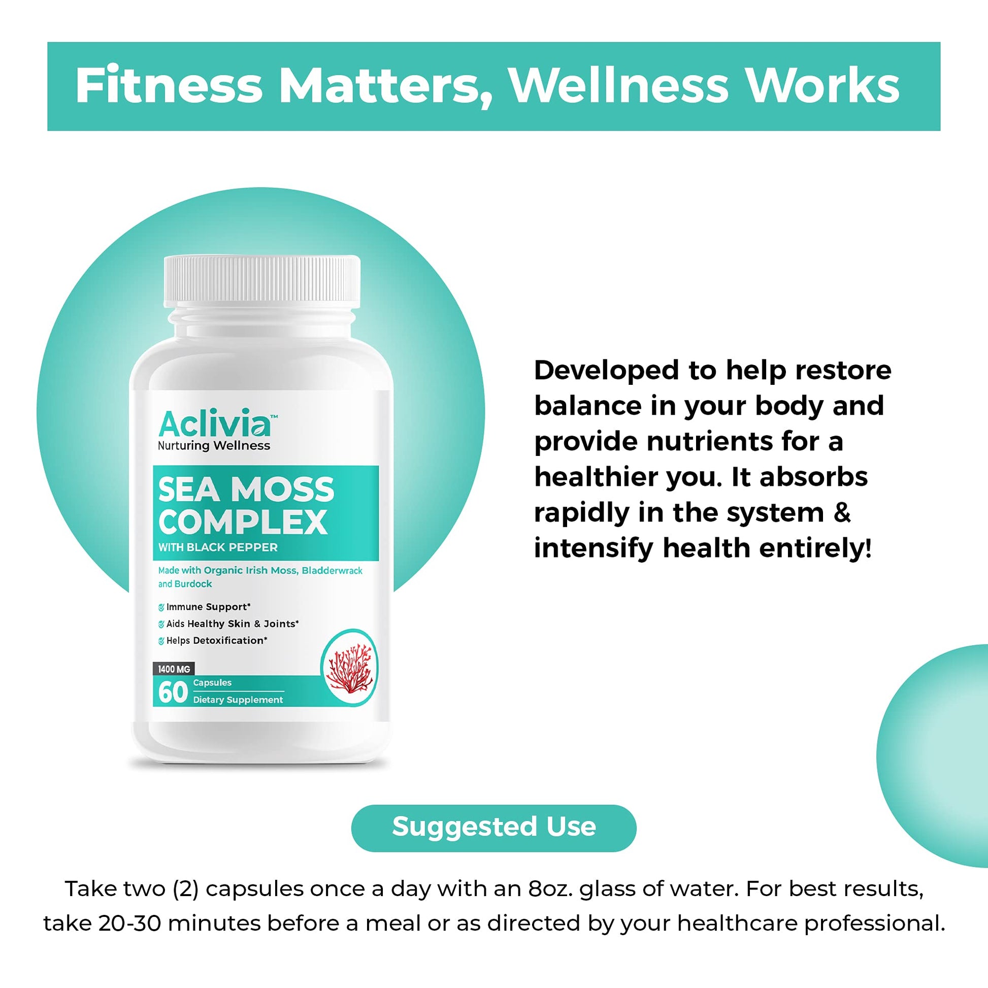 Aclivia - Organic Irish Sea Moss Capsules with Bladderwrack & Burdock Root - 102 Minerals Sea Moss Supplement - Thyroid Support, Immune Boost - Non-GMO (60 Count) Aclivia uk supplements