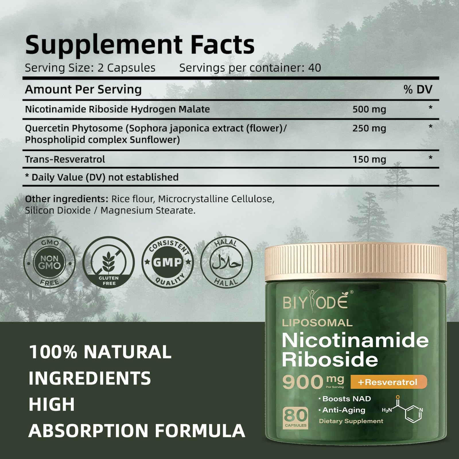 NAD Supplement with Liposomal Resveratrol – 900mg NAD Booster with Quercetin Phytosome for Energy, Focus & Healthy Aging – Cellular Support for Adults 30+ – 80 Capsules, 40-Day Supply BIYODE uk supplements