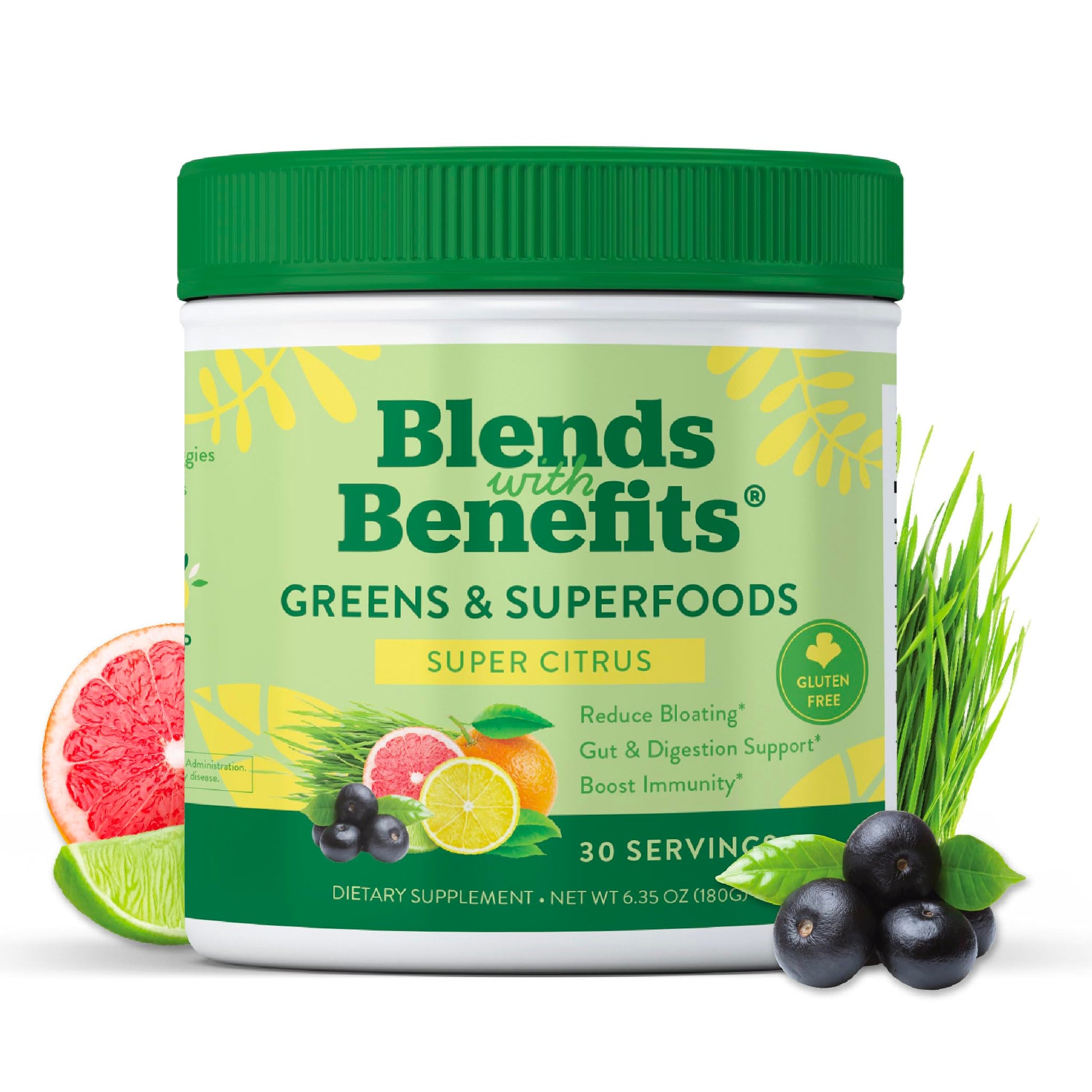 360 Nutrition Blends with Benefits Super Greens Powder w/Probiotics, Digestive Enzymes, Sugar & Gluten Free, Plant Based Superfood Drink Mix for Gut Health, Bloating, Immunity, Overall Health, 6.35 oz 360 Nutrition uk supplements