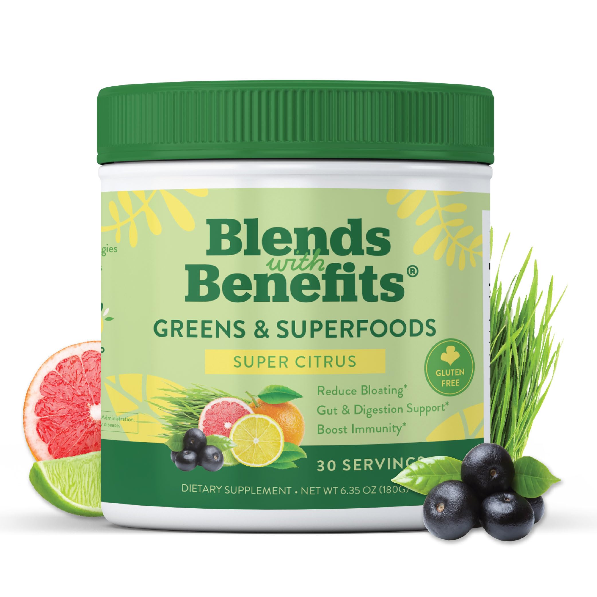 360 Nutrition Blends with Benefits Super Greens Powder w/Probiotics, Digestive Enzymes, Sugar & Gluten Free, Plant Based Superfood Drink Mix for Gut Health, Bloating, Immunity, Overall Health, 6.35 oz 360 Nutrition uk supplements