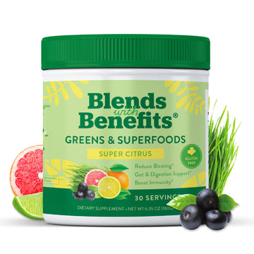 360 Nutrition Blends with Benefits Super Greens Powder w/Probiotics, Digestive Enzymes, Sugar & Gluten Free, Plant Based Superfood Drink Mix for Gut Health, Bloating, Immunity, Overall Health, 6.35 oz 360 Nutrition uk supplements