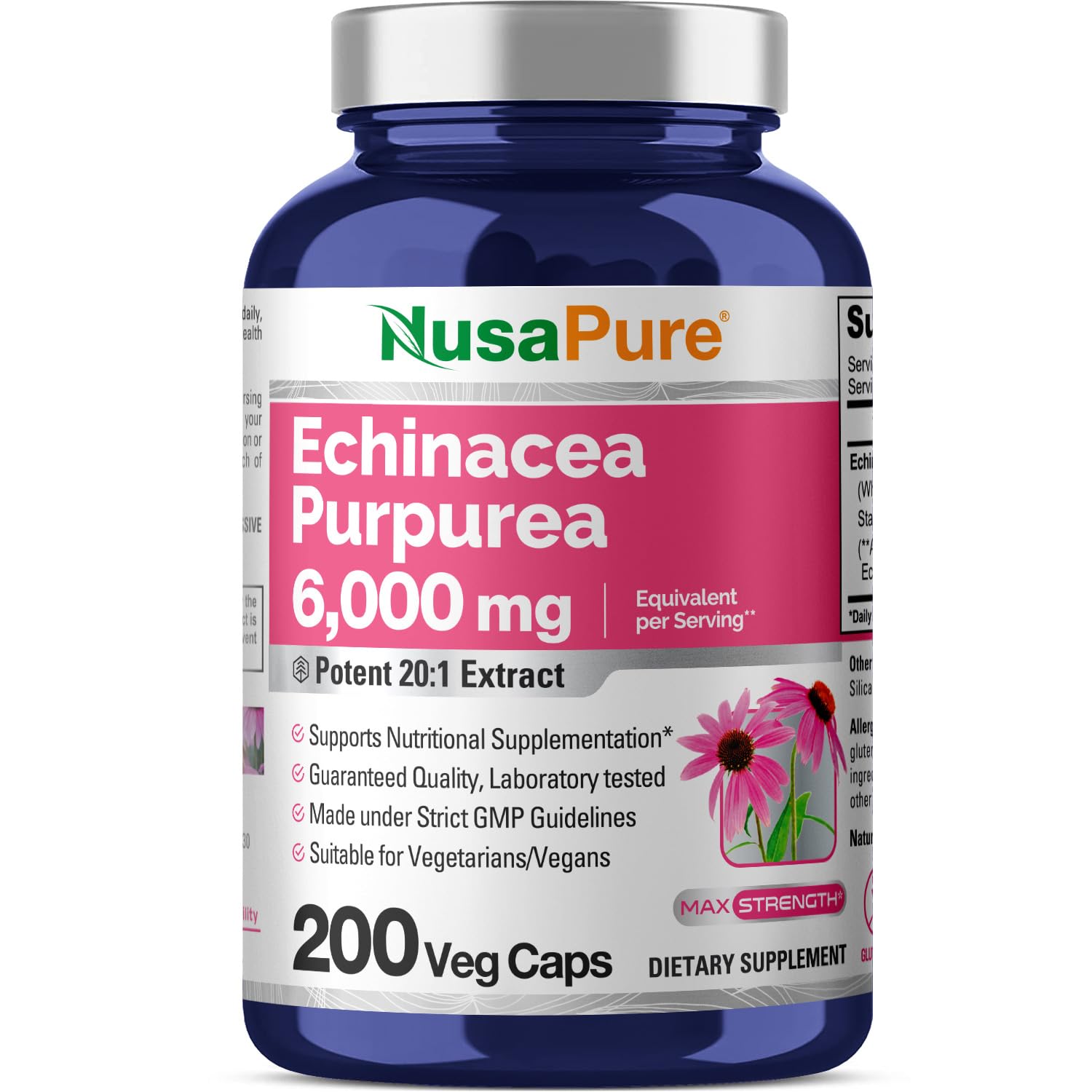 NusaPure Echinacea 20:1 Extract, 300 mg Equivalent to 6,000mg 200 Veggie Caps, Vegan, Non-GMO, Gluten Free Supplement NusaPure uk supplements