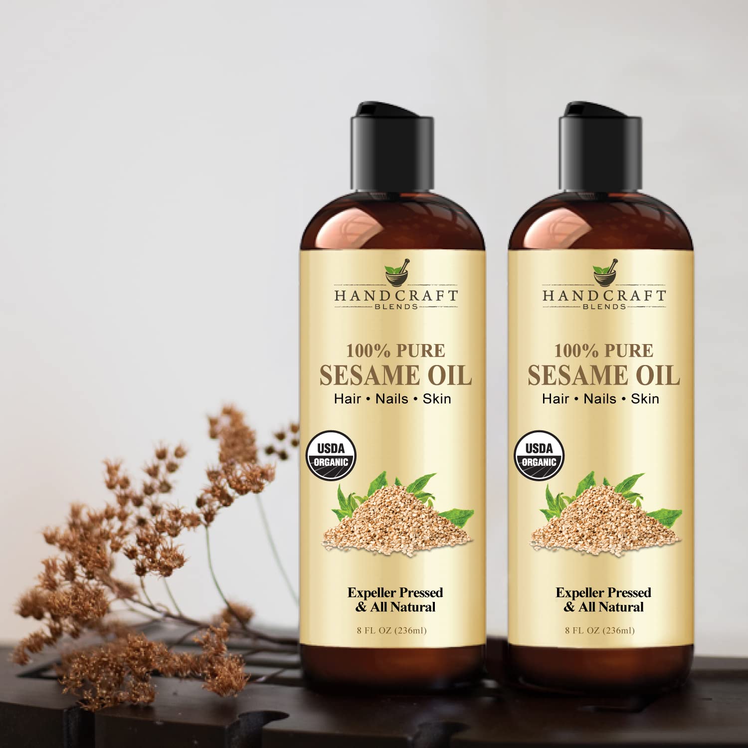 Handcraft Blends Organic Sesame Oil for Skin and Hair 8 oz - 100% Pure and Natural - Premium Handcraft Blends uk supplements