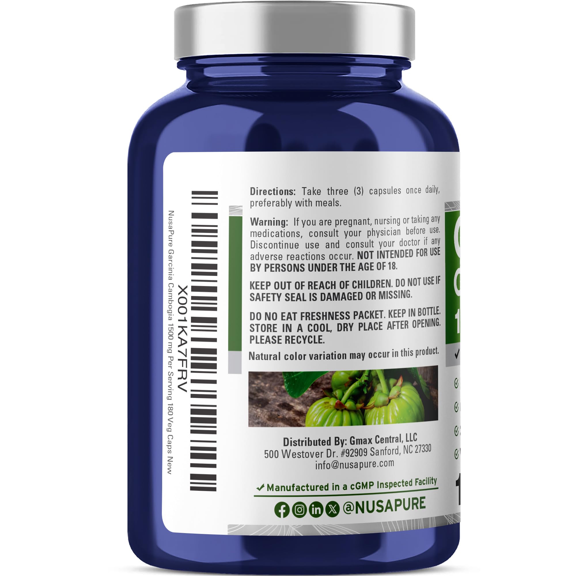 NusaPure Garcinia Cambogia 180 Veggie Capsules 1500mg (Vegetarian, Non-GMO, Vegan) NusaPure uk supplements