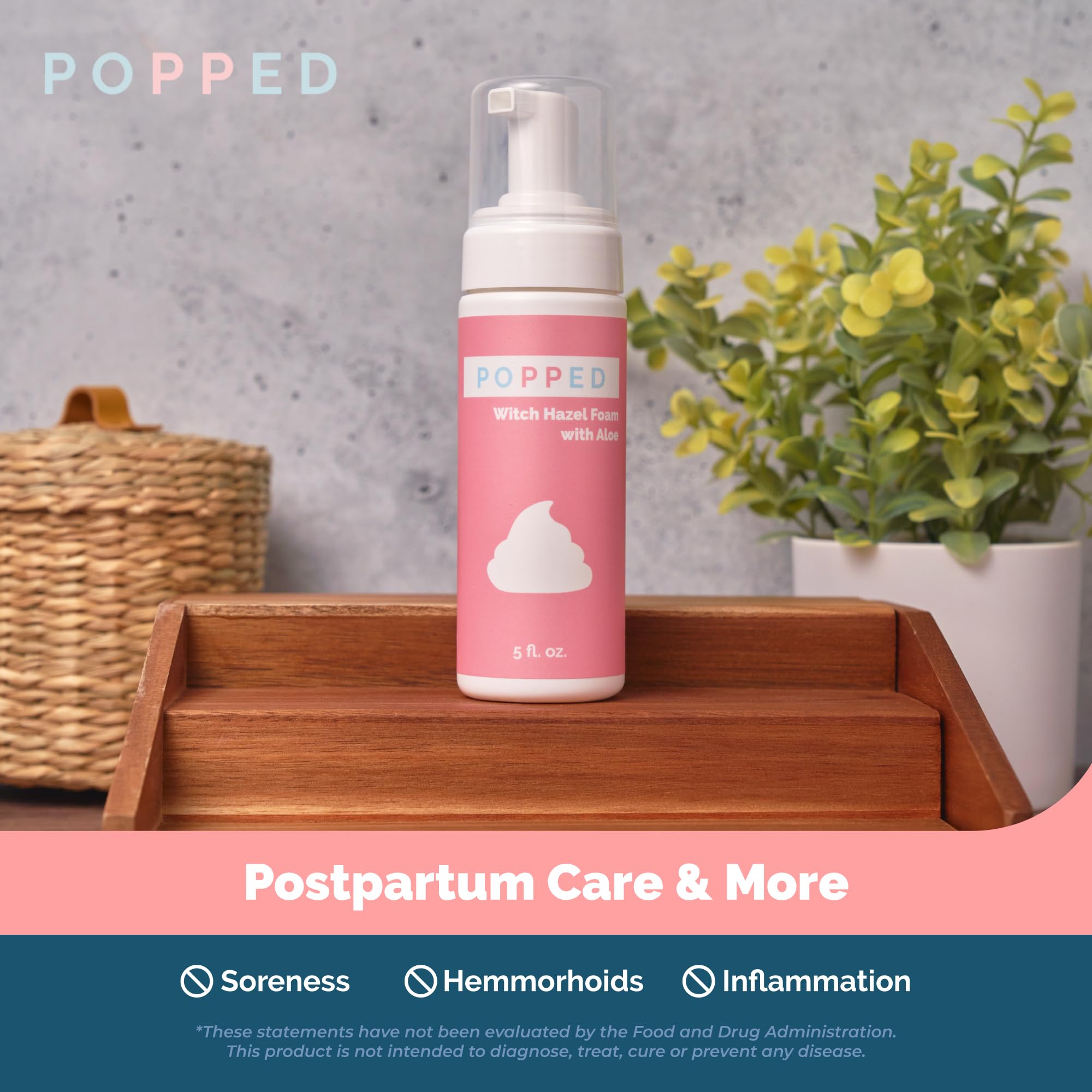 POPPED Witch Hazel Foam with Aloe (5 fl oz) | Perineal Healing Foam for Postpartum Care | Relieves Pain, Hemorrhoids, and Swelling After Birth | Postpartum Essential POPPED uk supplements