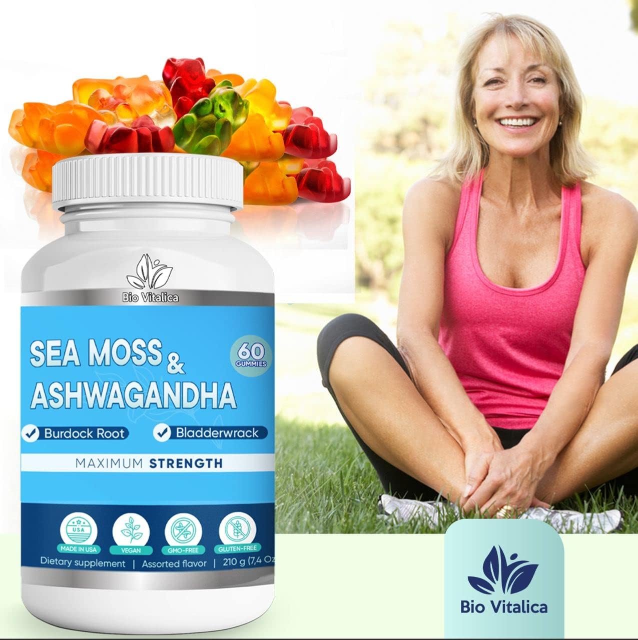 BIO VITALICA Sea Moss Ashwagandha Gummies - Organic Irish Seamoss & Ashwagandha Root Supplements for Supporting Energy for Men & Women, 60 Vegan Gummies BIO VITALICA uk supplements