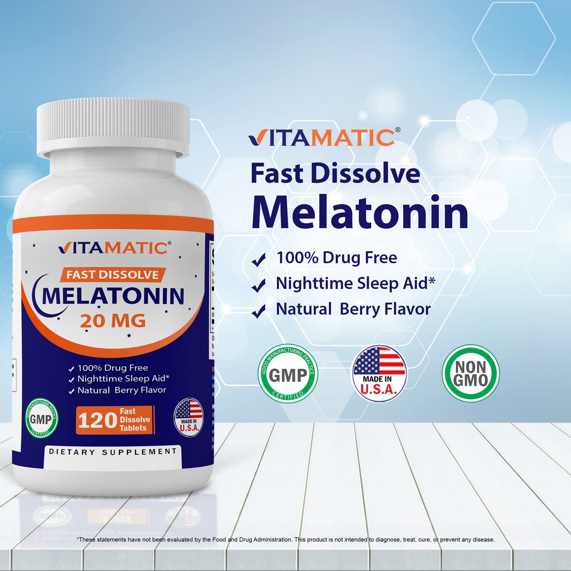 Vitamatic Melatonin 20mg Tablets | Vegetarian, Non-GMO, 6 pack Vitamatic uk supplements
