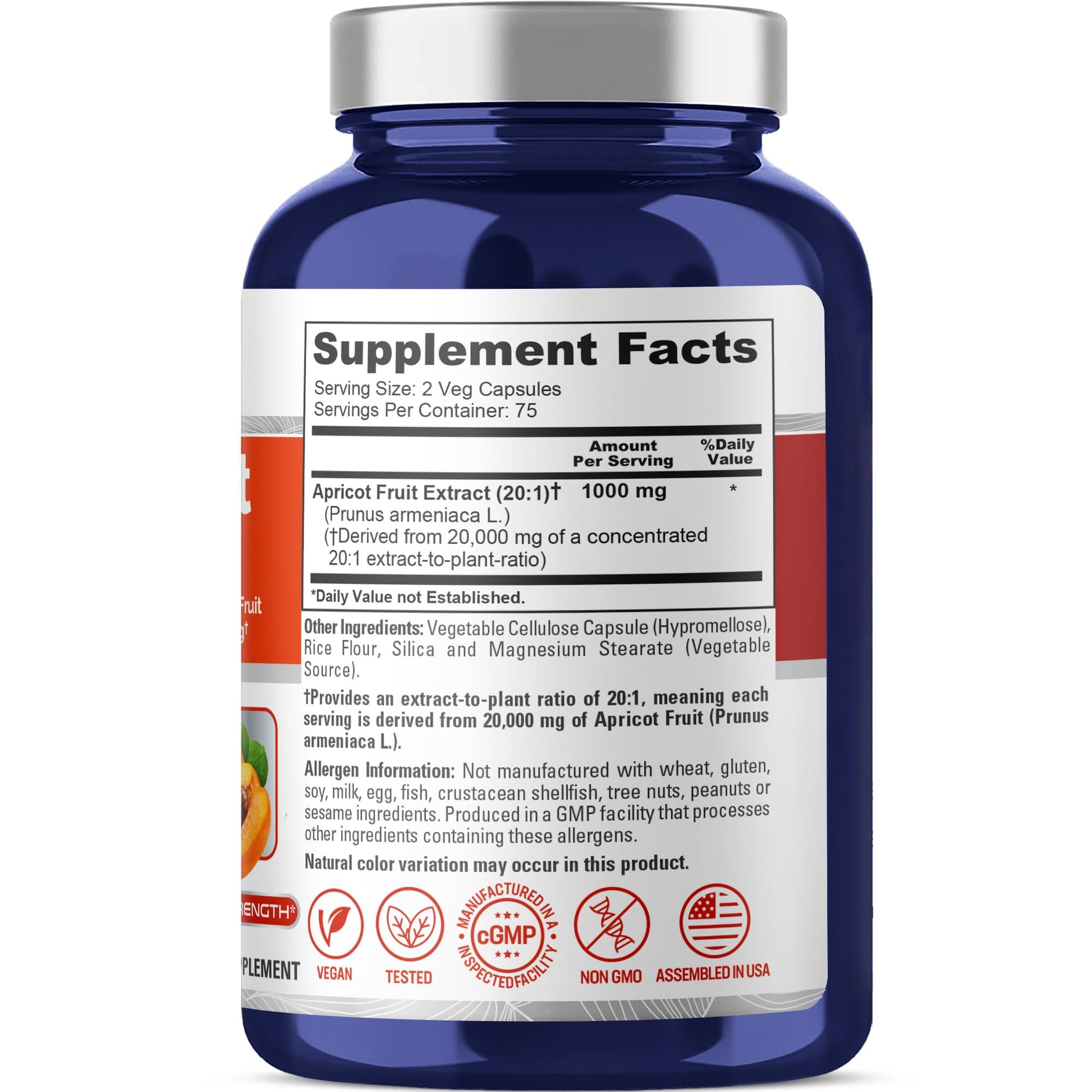 NusaPure Apricot 20:1 Extract, 1000 mg Equivalent to 20,000mg 150 Veggie Capsules (Vegan, Non-GMO) NusaPure uk supplements