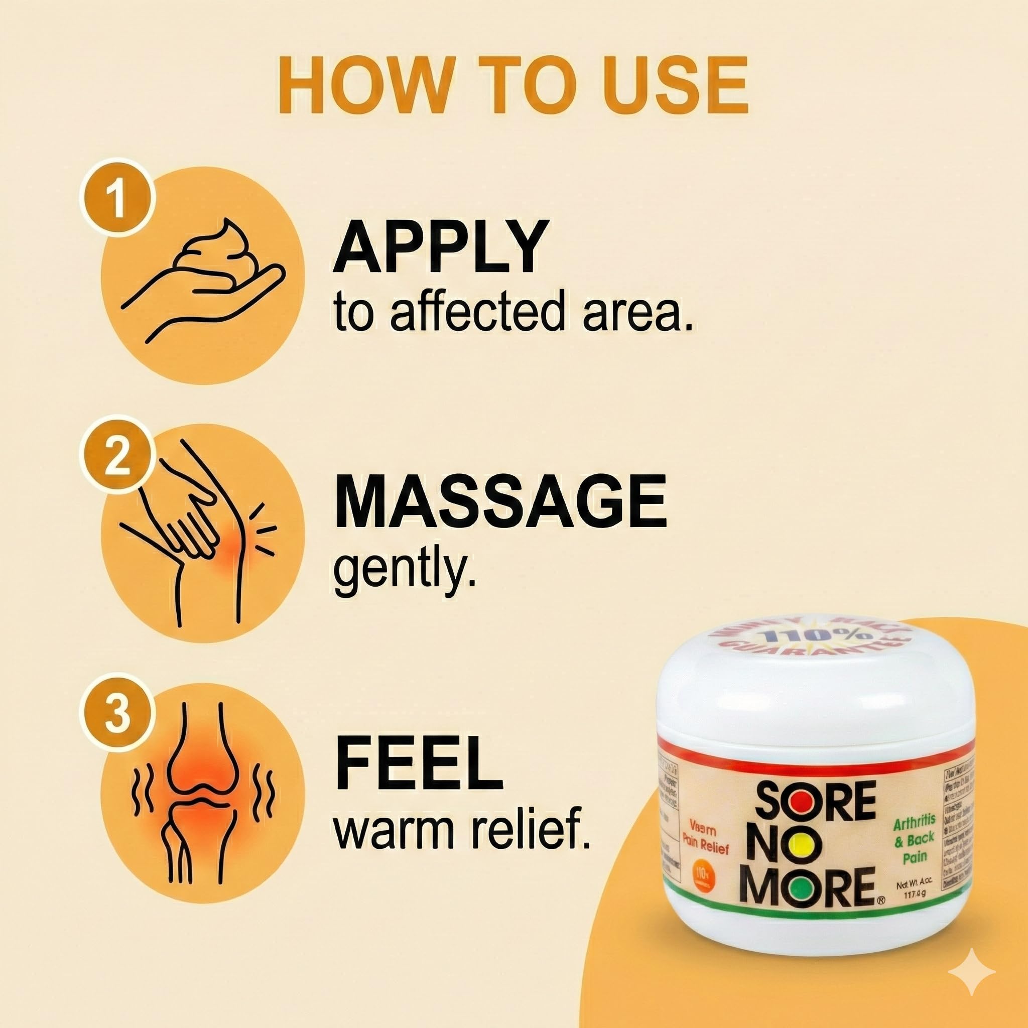 Sore No More Warm Arthritis Pain Relief Cream – Targeted Reliever for Back, Neck, Hands & Feet – Soothing & Fast-Acting Formula for Aches and Pains – Non-Greasy with Orange Aroma – 4 oz Sore No More uk supplements