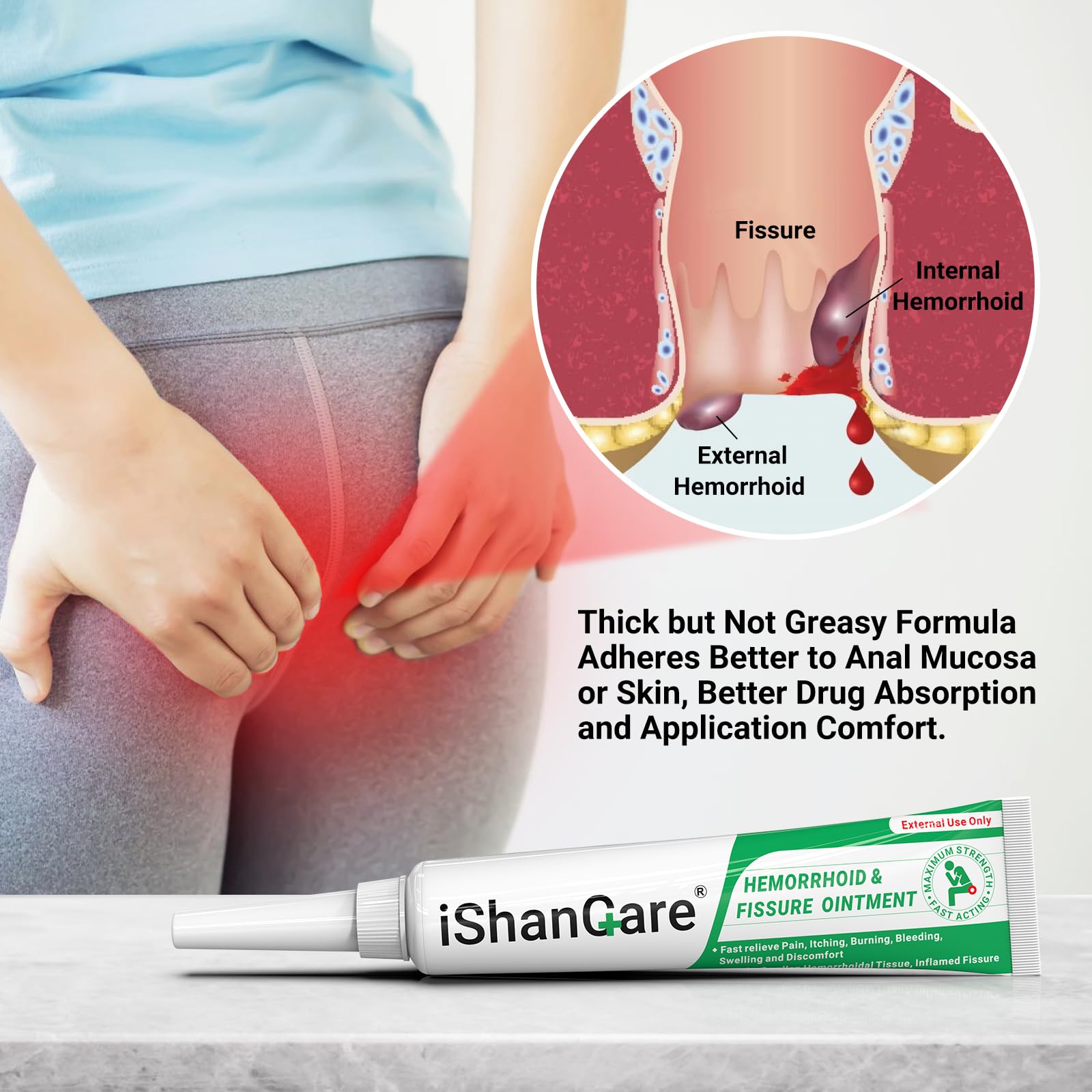 Hemorrhoid Cream, Hemorrhoid & Fissure Treatment Ointment Extra Strength, Relief Anal Pain, Itching, Bleeding, Swelling, Discomfort, Natural Herbs Fast Acting Ingredients, Contains Vitamin E ishancare uk supplements