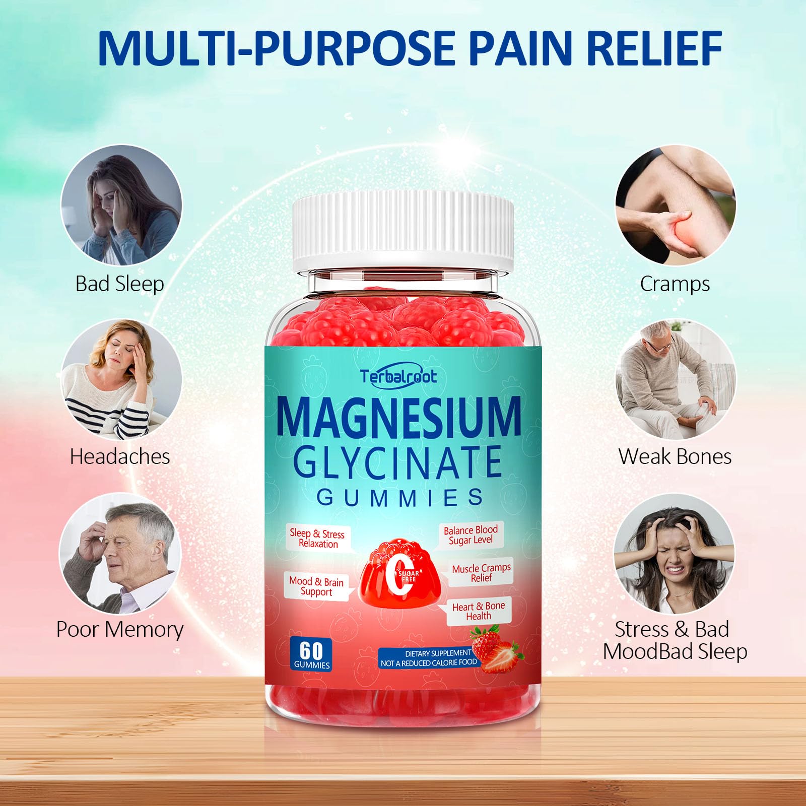 Magnesium Glycinate Gummies 400mg, Sleep & Relaxation Support, Sugar Free Vegan Magnesium Gummies for Adults Magnesium Supplements for Muscle Cramps, Stress Relief, Calm Mood,High Absorption, 60 Count Terbalroot uk supplements