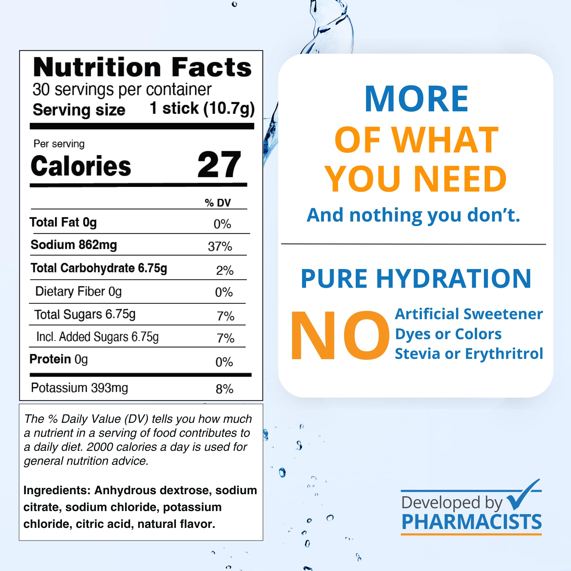 NormaLyte Pure Unflavored | Electrolyte Powder Packets | Sodium & Potassium Hydration Drink Mix | 30 Count | No Dyes, No Stevia NormaLyte uk supplements