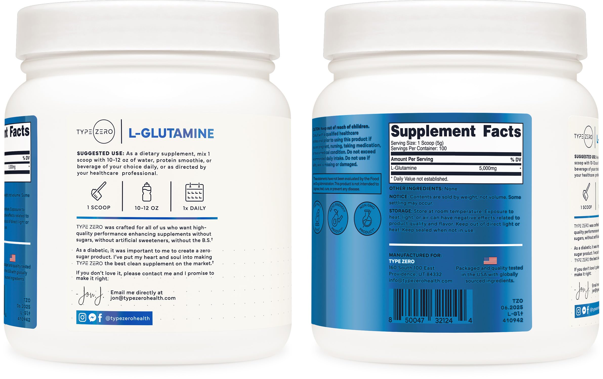 Type Zero L-Glutamine Powder (500G) 3-Month Supply Pure L-Glutamine Supplement - Vegan, Gluten Free, No Fillers Type Zero uk supplements