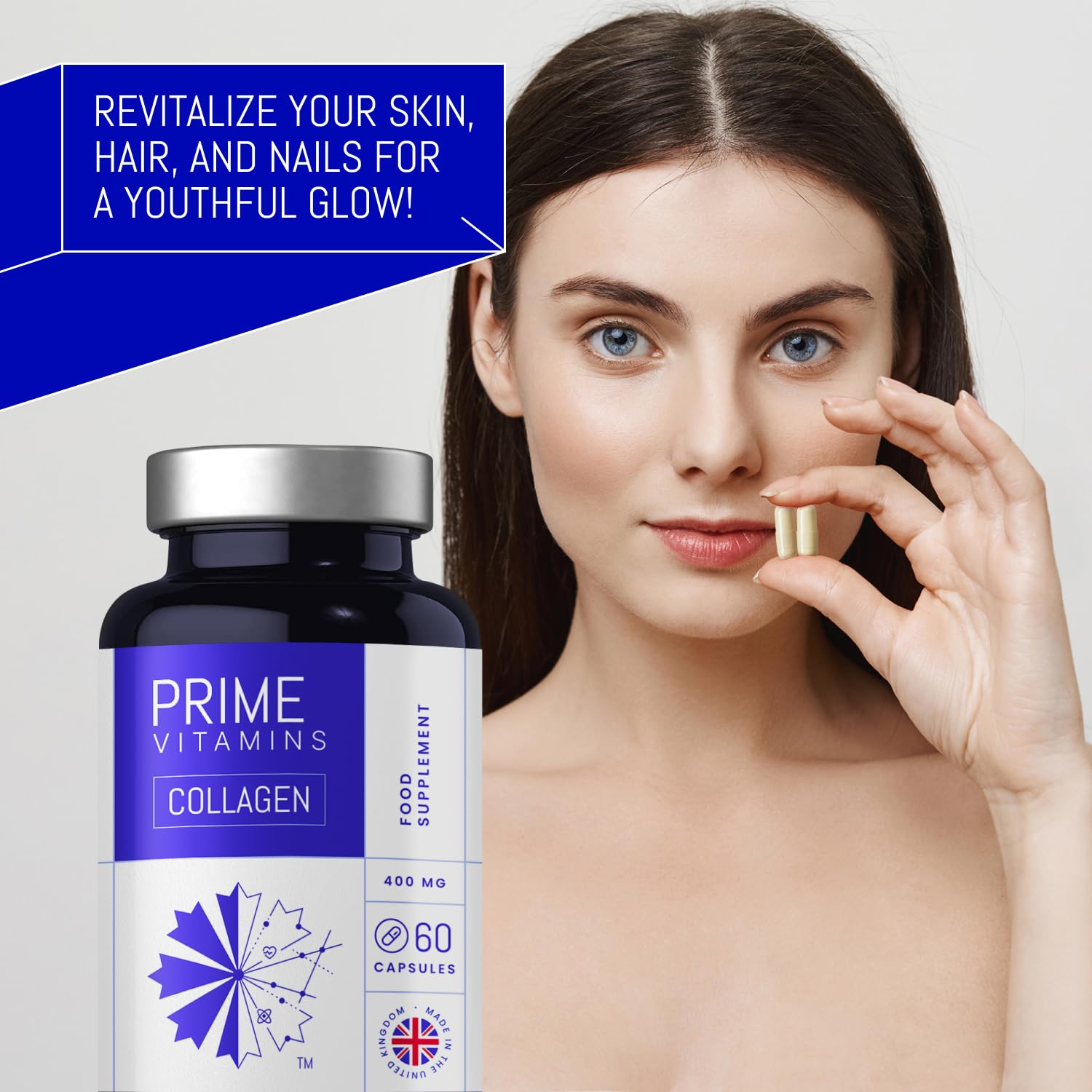 Marine Collagen 400mg | Hydrolysed Collagen Supplements for Women & Men PRIME VITAMINS uk supplements