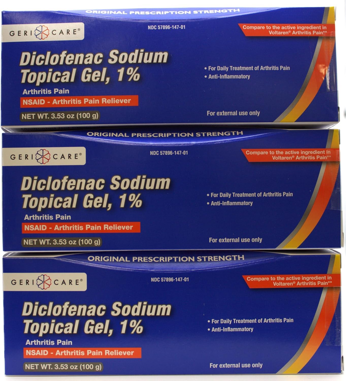 GeriCare Topical Arthritis Pain Relief Gel Diclofenac Sodium 1% (NSAID) Hand Wrist Elbow Foot Ankle Knee Extra-Strength Pain Reliever- Anti-inflammatory Arthritis Pain Treatment, 3.53oz (3 Pack) GeriCare uk supplements