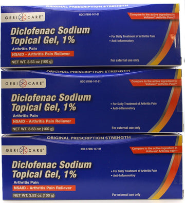 GeriCare Topical Arthritis Pain Relief Gel Diclofenac Sodium 1% (NSAID) Hand Wrist Elbow Foot Ankle Knee Extra-Strength Pain Reliever- Anti-inflammatory Arthritis Pain Treatment, 3.53oz (3 Pack) GeriCare uk supplements