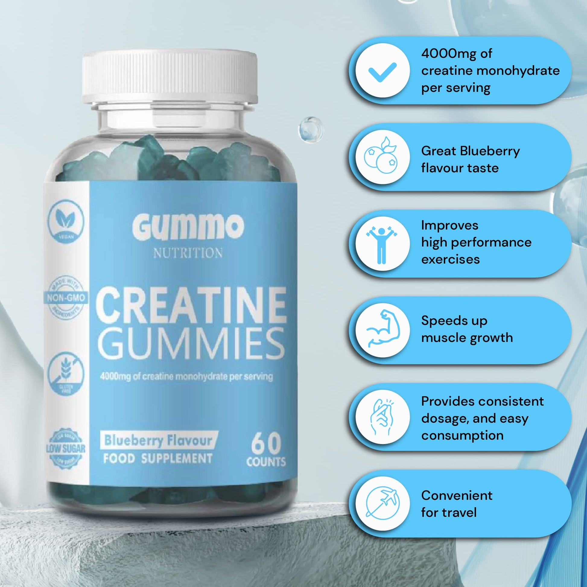 Creatine Monohydrate Gummies 4000mg for Men & Women - 60 Chewable Creatine GUMMO NUTRITION uk supplements
