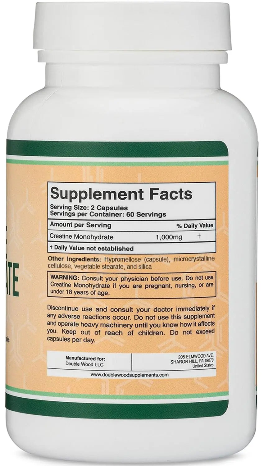 Creatine Monohydrate Capsules - 1g per Serving, 120 Count - No Fillers, Vegan Safe, Non-GMO, Gluten Free by Double Wood (Pack of 2) Double Wood Supplements uk supplements