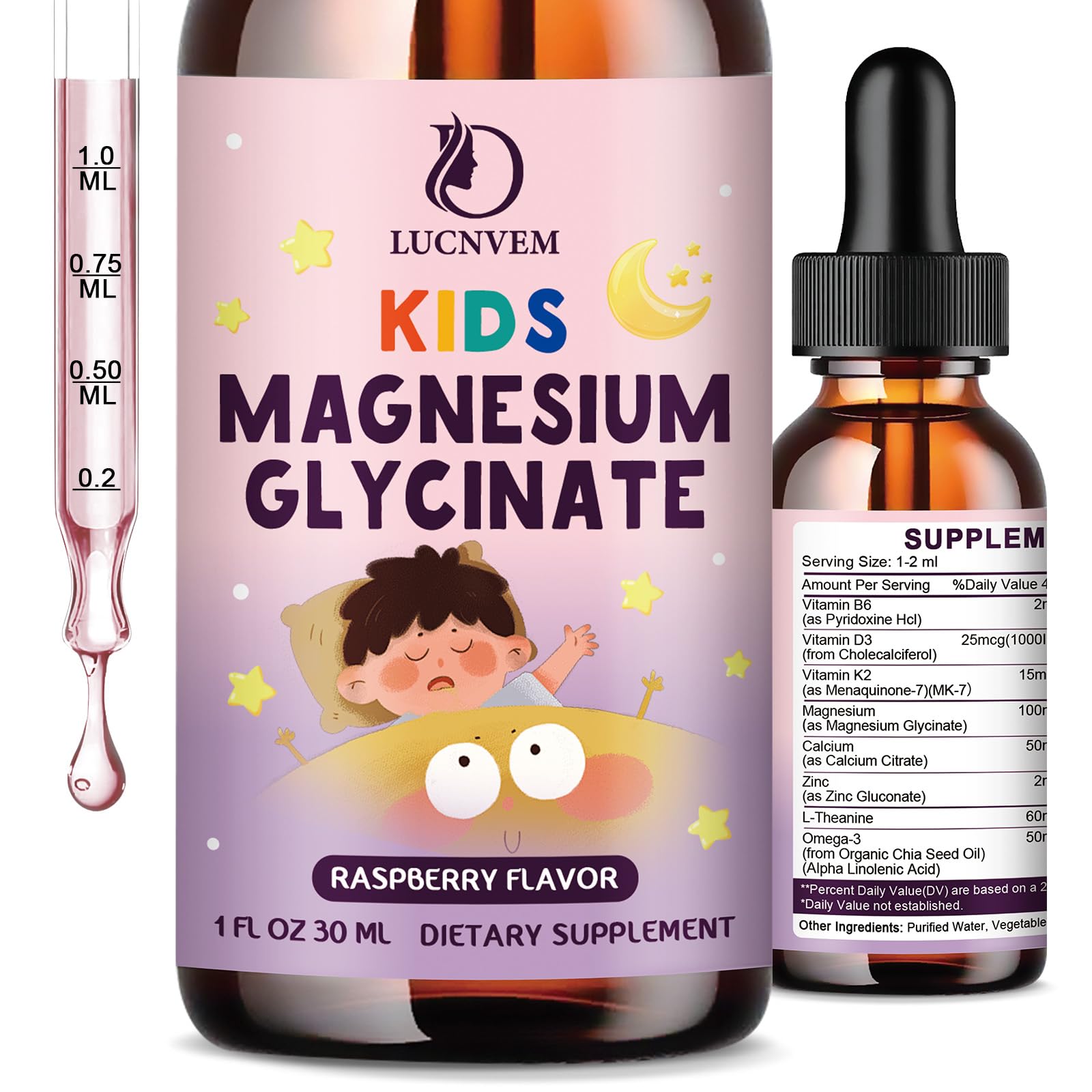 Kids Magnesium Glycinate Sleep Liquid Drops – Sleep & Calm Support with L-Theanine – Melatonin-Free, Sugar-Free Vegan Raspberry Supplement – 2 Bottles, 30ml Each LUCNVEM uk supplements