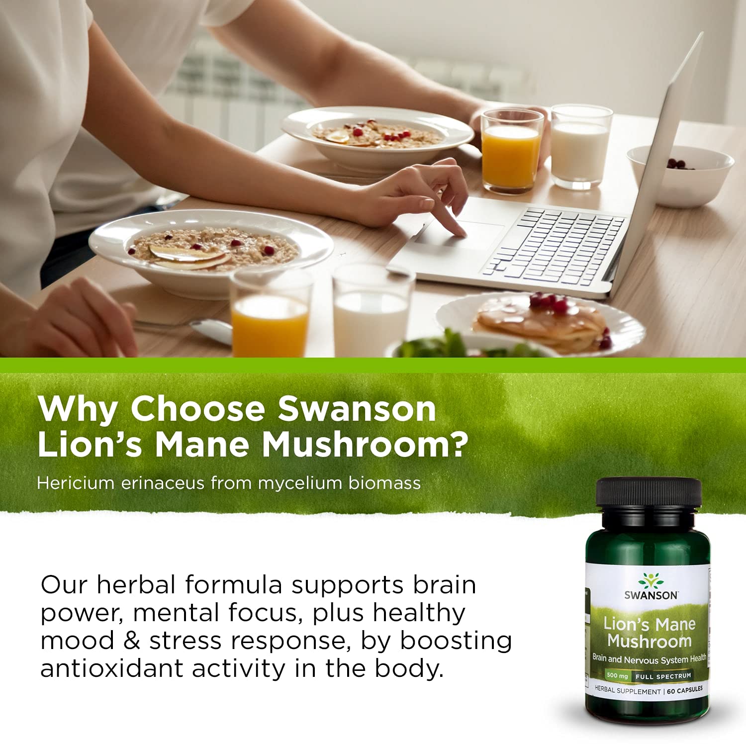 Swanson Lion's Mane Mushroom Capsules - 500 mg Each, 60 Capsules - Swanson uk supplements
