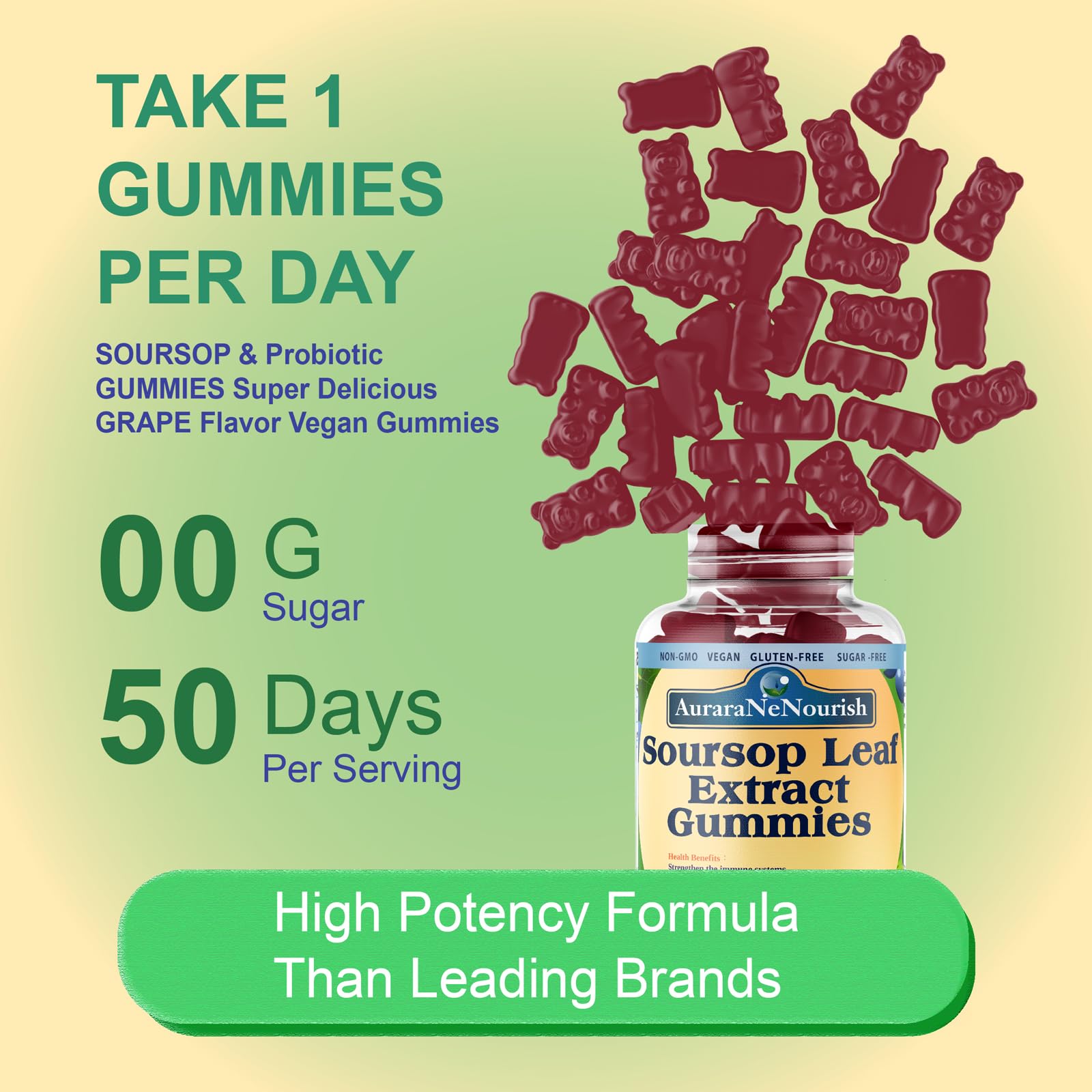 AuraraNeNourish Sugar Free Soursop Gummies with Probiotics & Fiber 100 Billion CFUs, Organic Soursop Leave Extract with Vitamin C B-Complex for Digestive Gut Health, Energy Balance, Immune Boost AuraraNeNourish uk supplements
