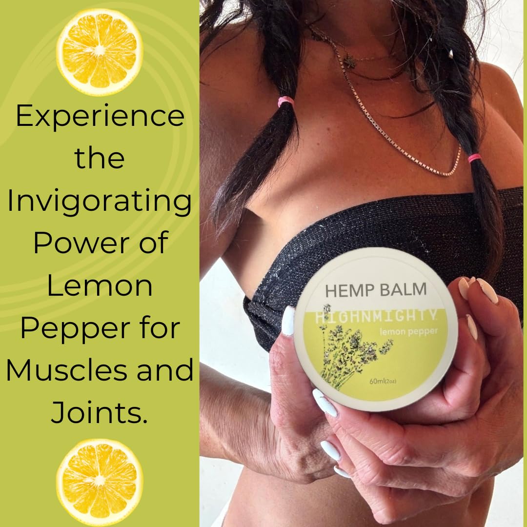 Highnmighty Maximum Strength Lemon Pepper Hemp Balm Salve | Daytime Relief, Relaxing, Natural, Fast-Acting Topical Cream for Muscle Joint Back Knee Shoulder Neck Elbow Hand Foot Relief, 60ml (2oz) Highnmighty uk supplements