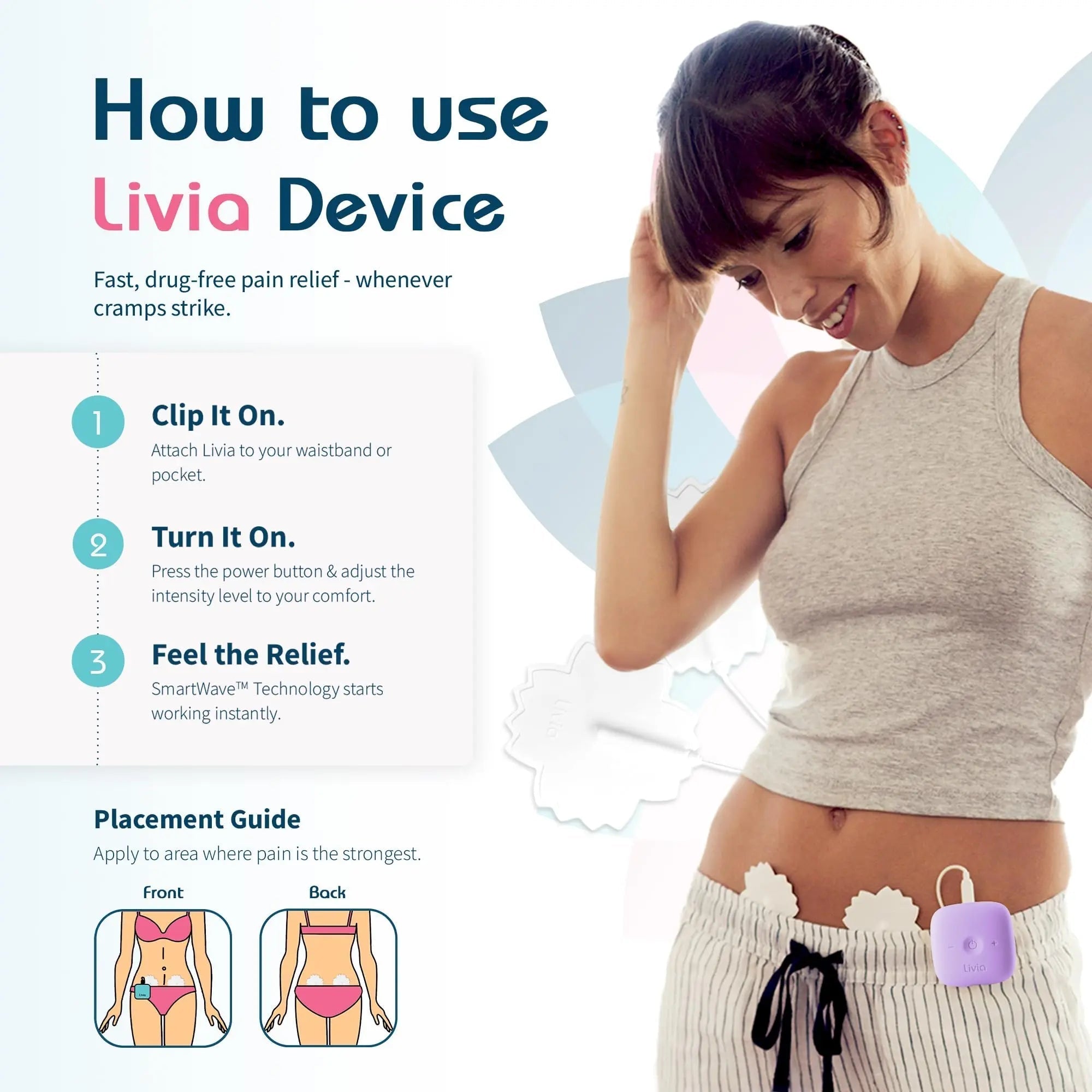 Livia Menstrual Pain Relief Device, Lavender – Off-Switch for Period Pain – Portable & Discreet – Rechargeable, Up to 8 Hours Battery – Complete Kit with Stick-On Pads – The Go-to Travel Partner Livia uk supplements
