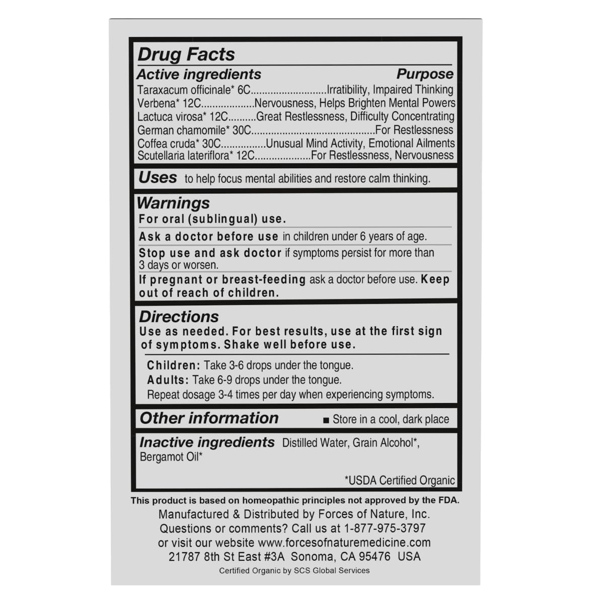 Forces of Nature Focus Supplement, Focus More Homeopathic Medicine, Nootropics Brain Support Supplement, Helps Memory & Concentration, 1 fl oz Forces of Nature uk supplements