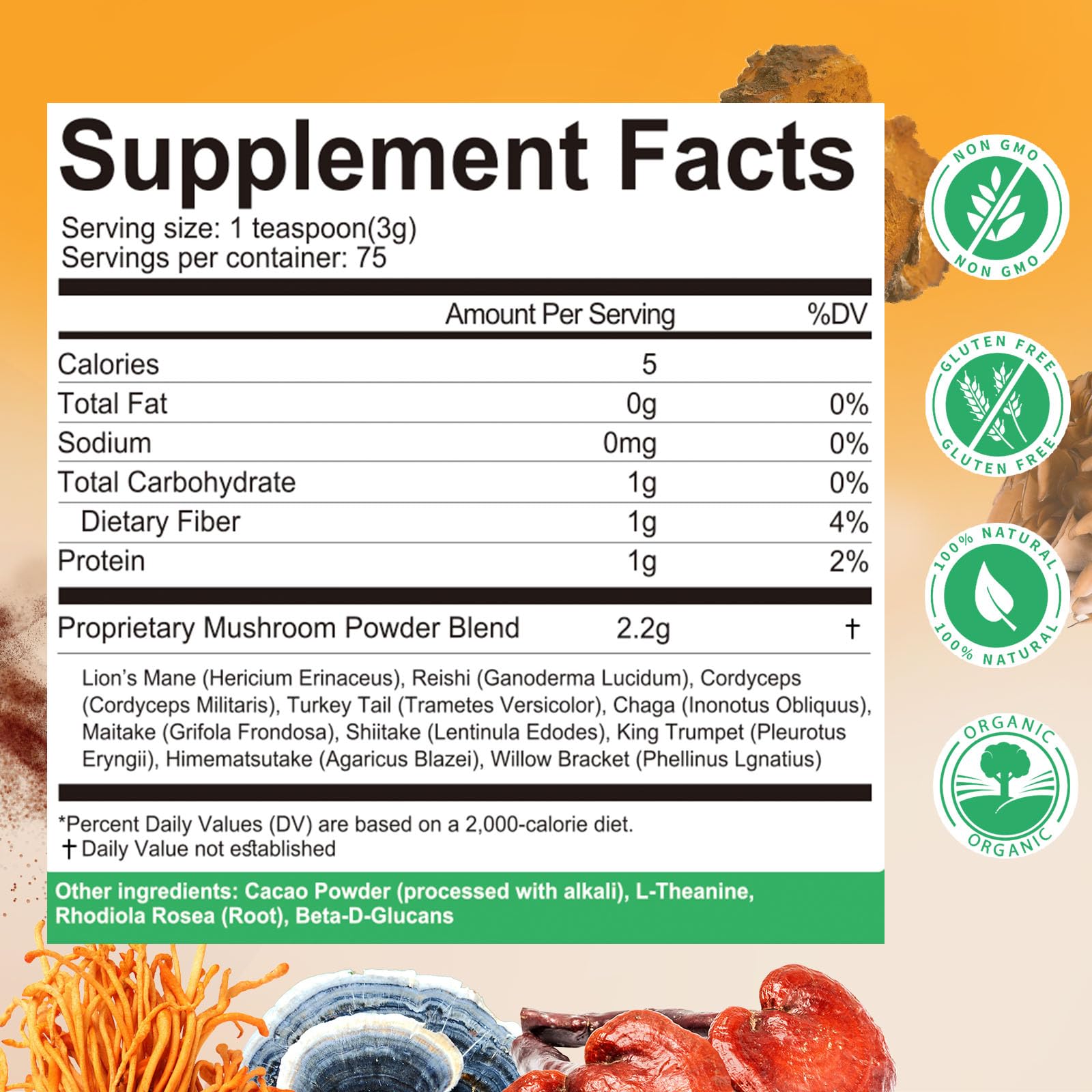 Mushroom Powder Blend (75 Servings), Ten Mushroom Supplement with Lions Mane Mutsweet uk supplements