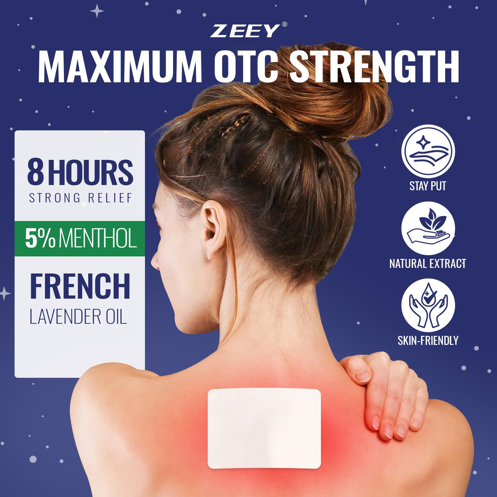 ZEEY 5% Menthol Overnight Pain Relief Patches, French Lavender Oil Pain Patch for Back, Knee, Neck, Shoulders, Joints, Muscle Soreness, Fast Acting, Topical Analgesic, Gel Patch, 3.94" x 2.76", 5Ct ZEEY uk supplements