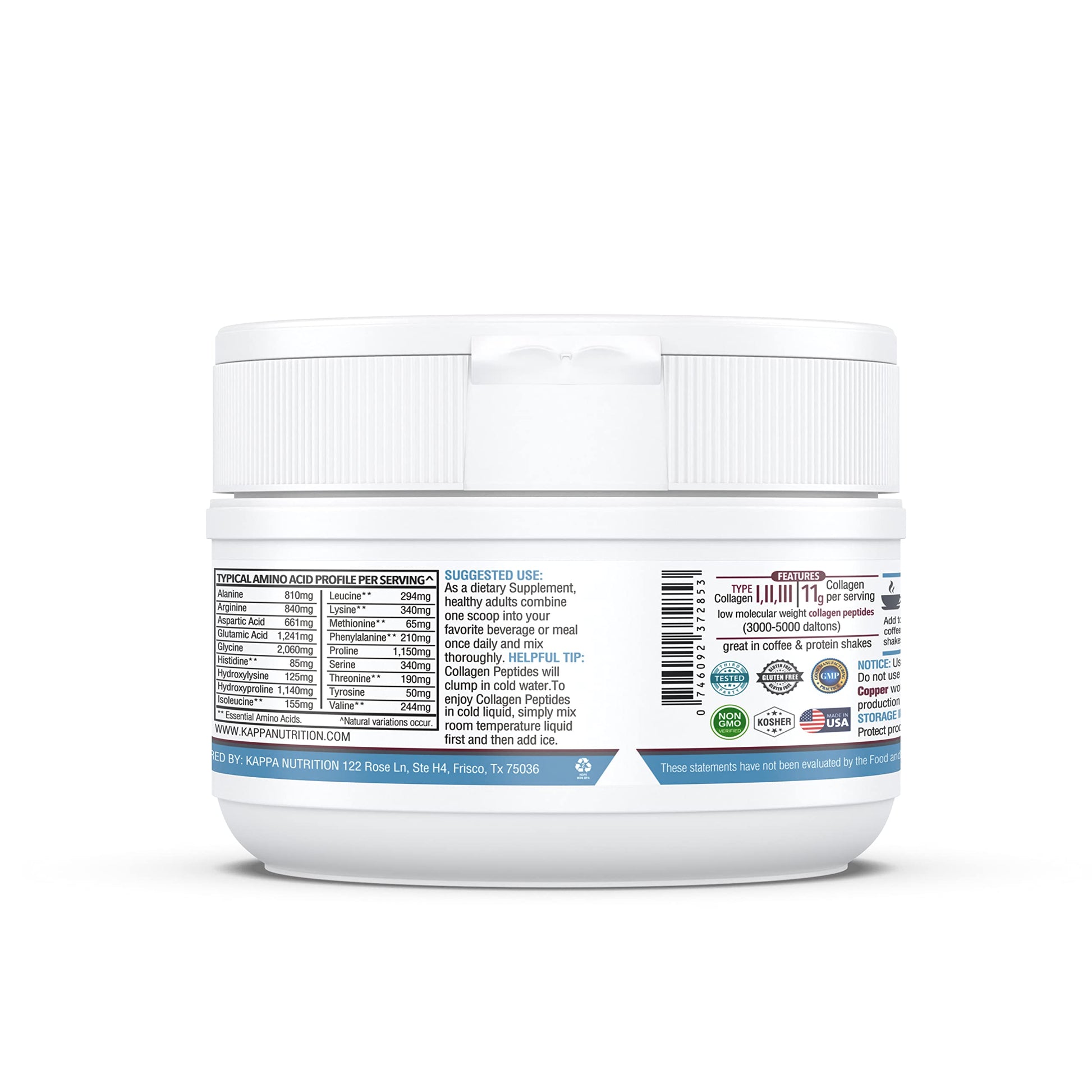 KAPPA NUTRITION Collagen Type I, II, III, 6 Billion Probiotic Acid Resistance, Hyaluronic Acid, Vitamin C, Biotin, Copper and MCT Oil, Beautiful Hair, Nails, & Skin, Collagen Peptides 9 in 1 (11.9oz) KAPPA NUTRITION uk supplements