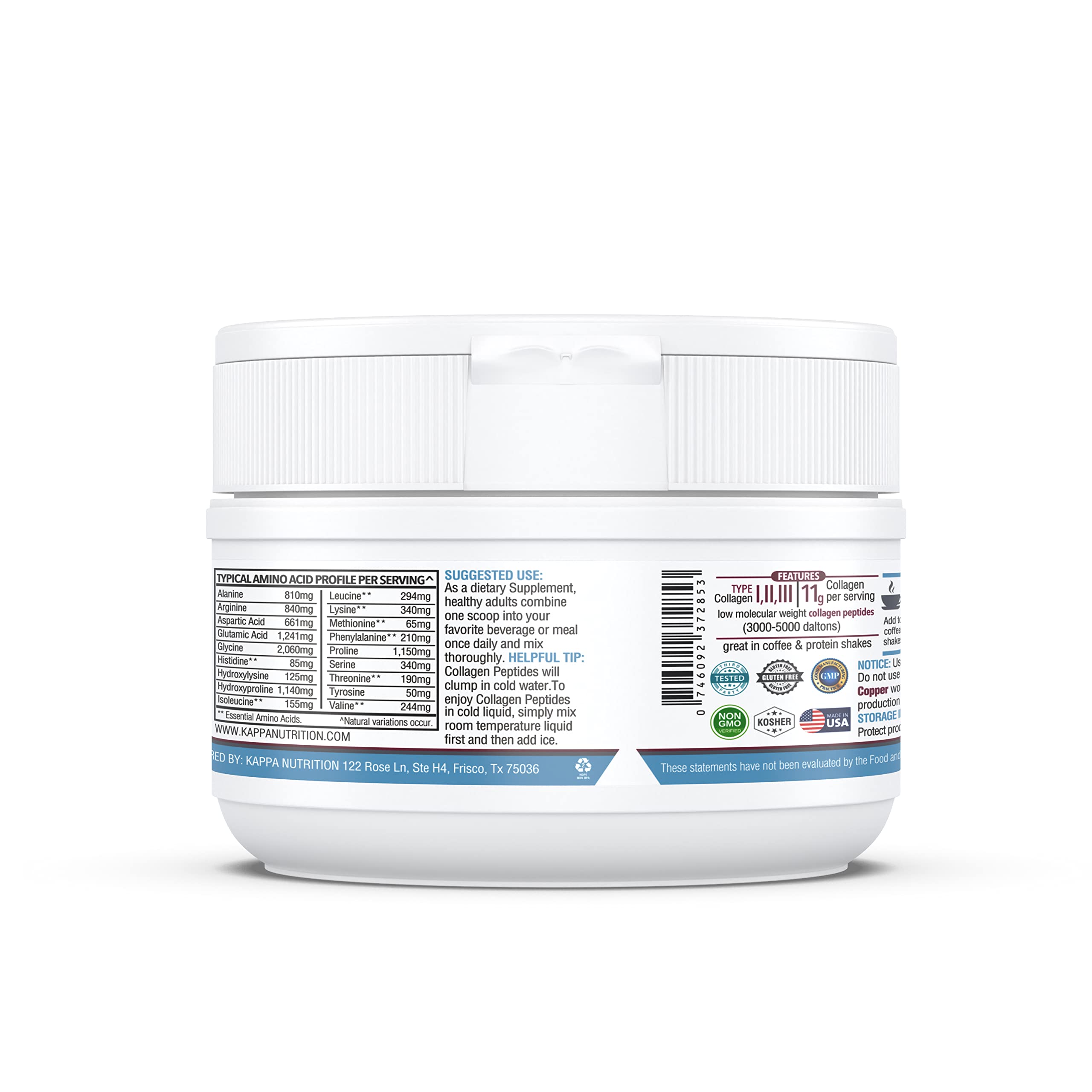 KAPPA NUTRITION Collagen Type I, II, III, 6 Billion Probiotic Acid Resistance, Hyaluronic Acid, Vitamin C, Biotin, Copper and MCT Oil, Beautiful Hair, Nails, & Skin, Collagen Peptides 9 in 1 (11.9oz) KAPPA NUTRITION uk supplements
