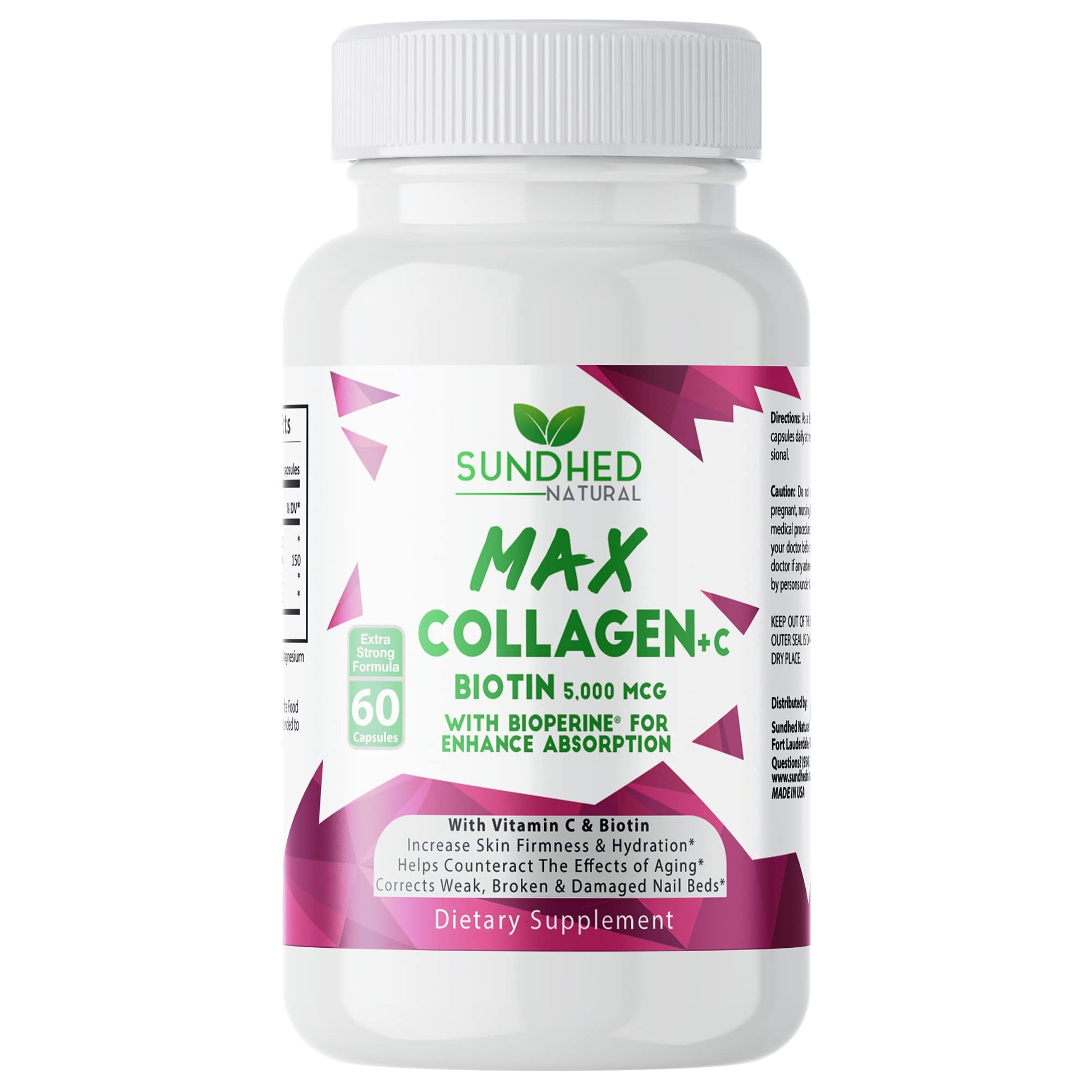 Sundhed Natural Max Collagen Plus C (60 caps) - All Natural Collagen Capsules with Biotin & Bioperine to Boost Anti Aging Hydration & Skin Firmness - Collagen Pills to Strengthen Bones & Nails Sundhed Natural uk supplements