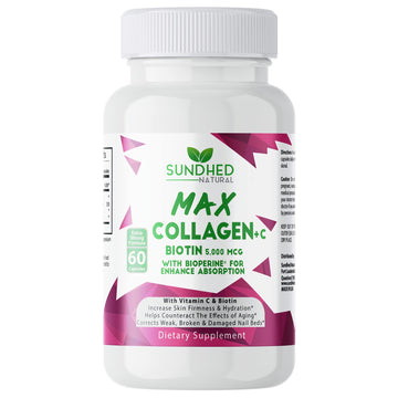 Sundhed Natural Max Collagen Plus C (60 caps) - All Natural Collagen Capsules with Biotin & Bioperine to Boost Anti Aging Hydration & Skin Firmness - Collagen Pills to Strengthen Bones & Nails Sundhed Natural uk supplements