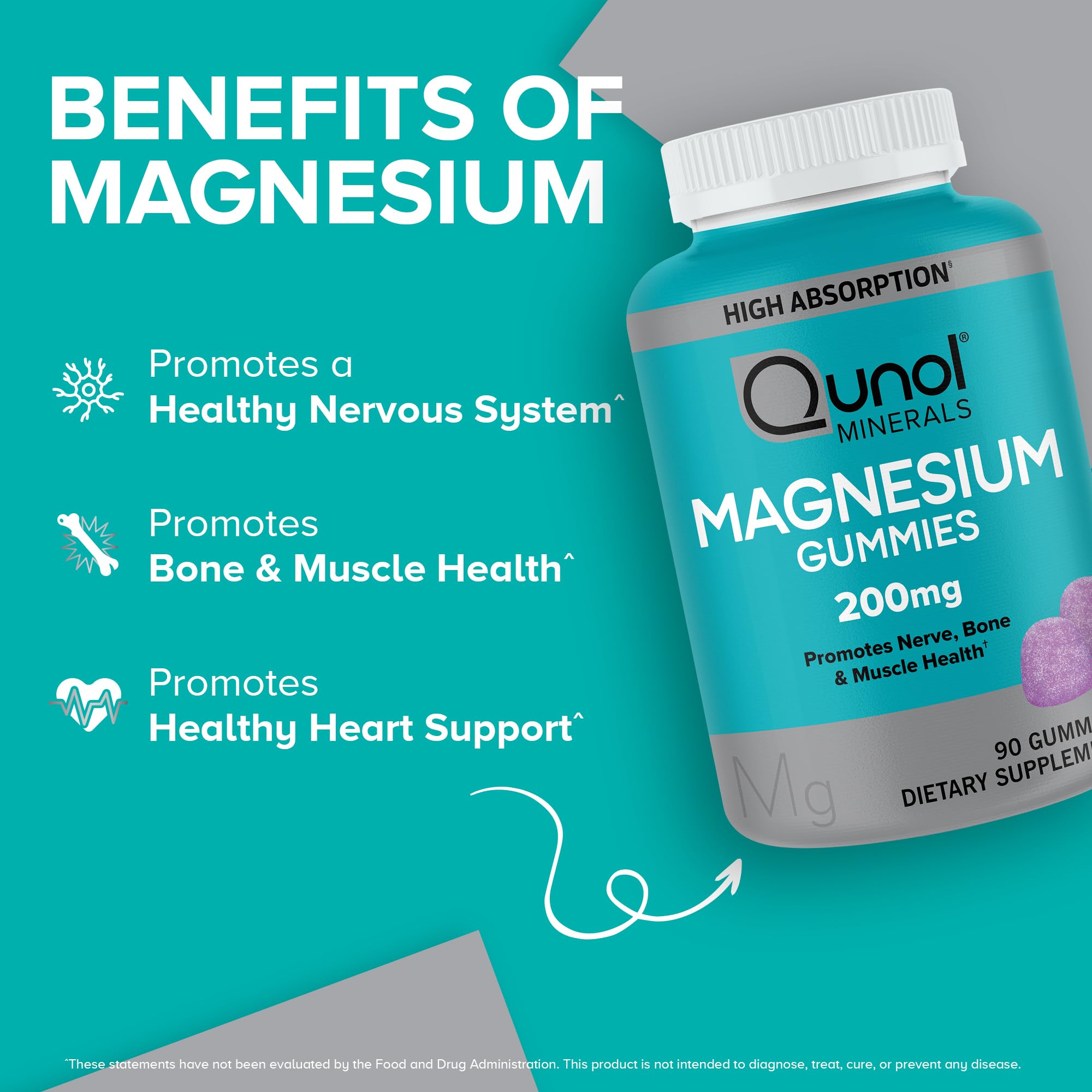 Qunol Magnesium Gummies for Adults, 200mg Elemental Magnesium (from 1,750mg Magnesium Citrate), High Absorption Magnesium Supplement, Supports Nerve, Bone and Muscle Health, Vegetarian, 90 Count Qunol uk supplements