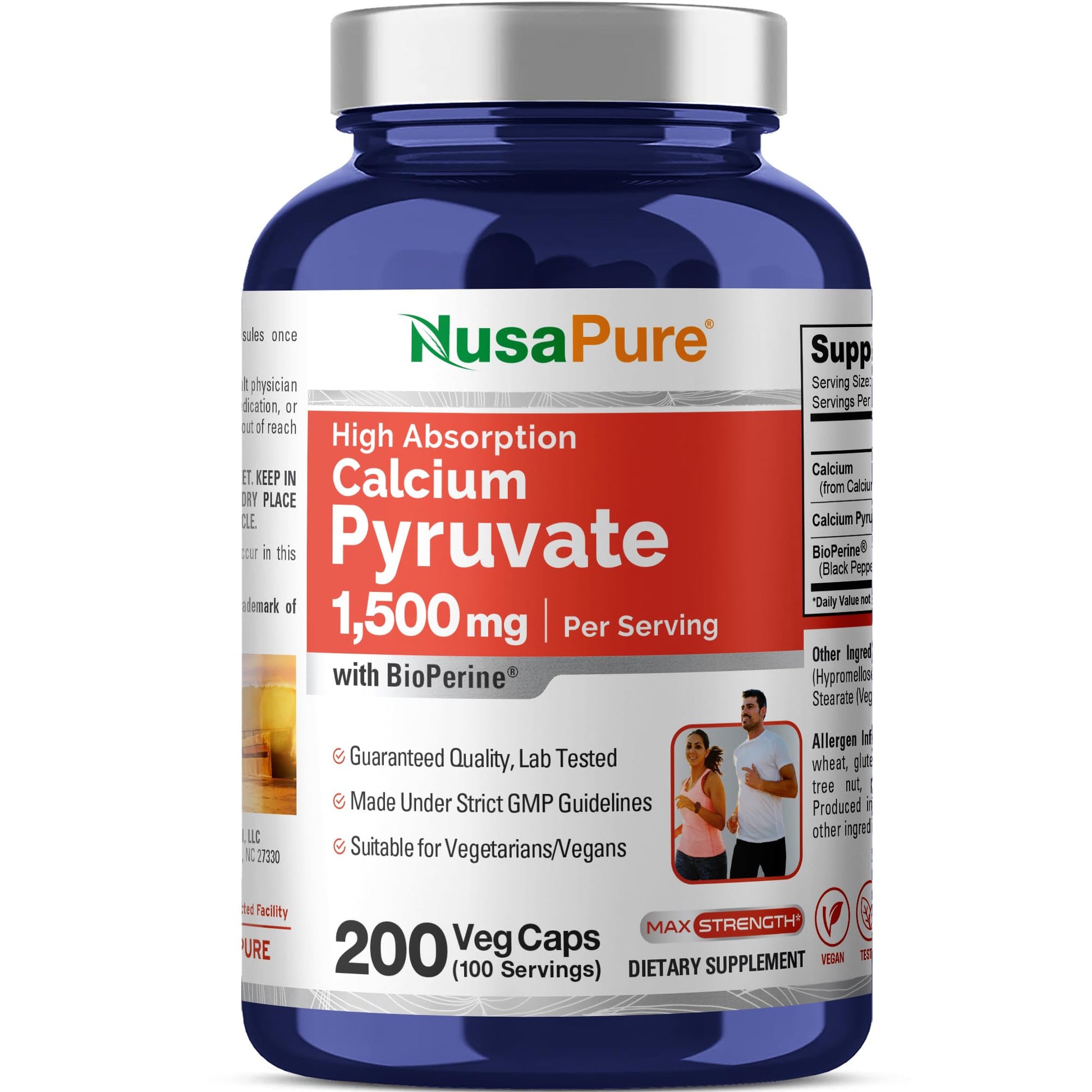 NusaPure Calcium Pyruvate - Suitable for Vegetarian/Vegan, Non - GMO - 1500 mg - 200 Capsules NusaPure uk supplements