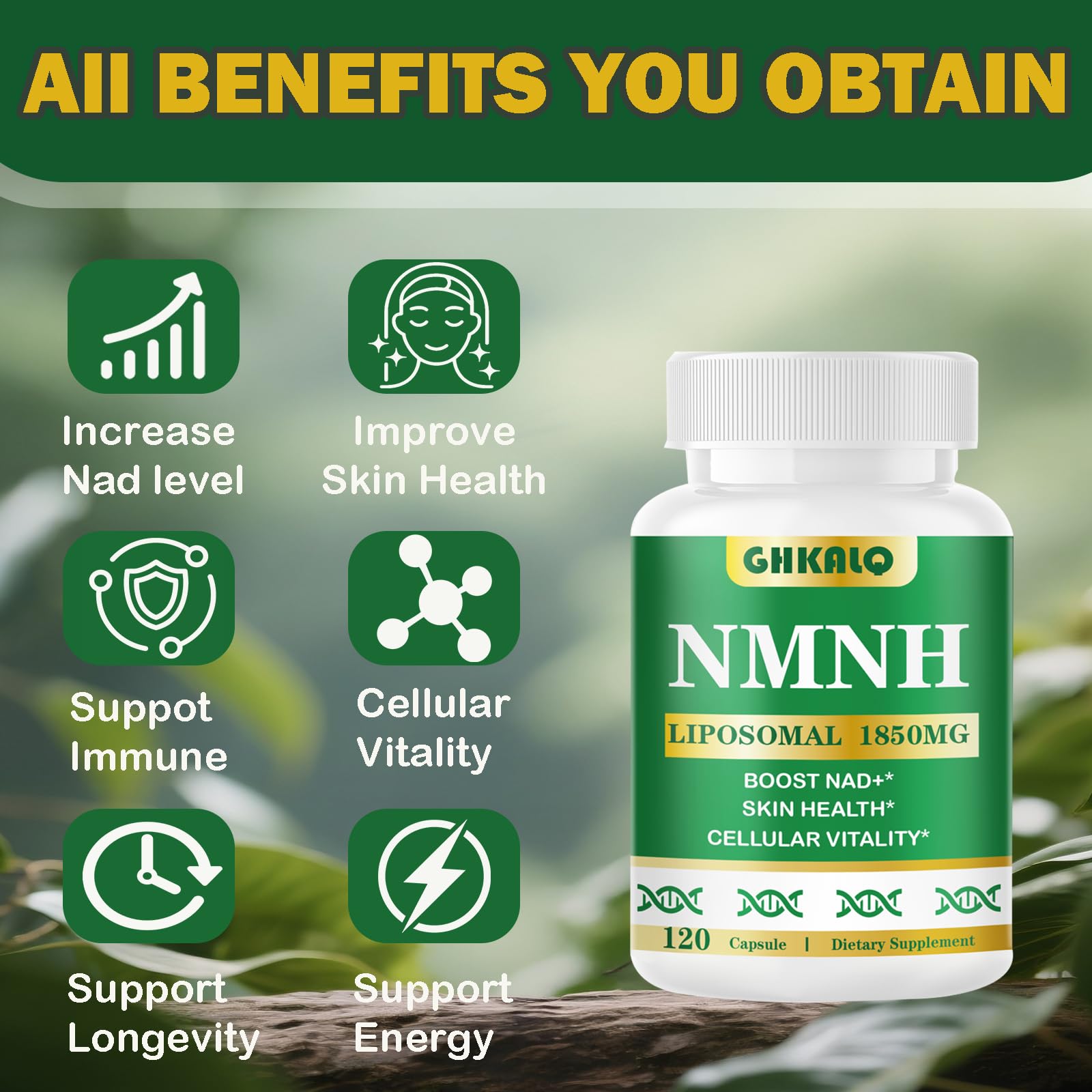 GHKALQ NMNH Supplement 1000mg,Liposomal Pure Nicotinamide Mononucleotide,Boost NAD Level with Resveratrol & Nicotinamide Riboside NR,High Absorption,for Cellular,Energy,Non-GMO,Vegan,120 Capsules GHKALQ uk supplements