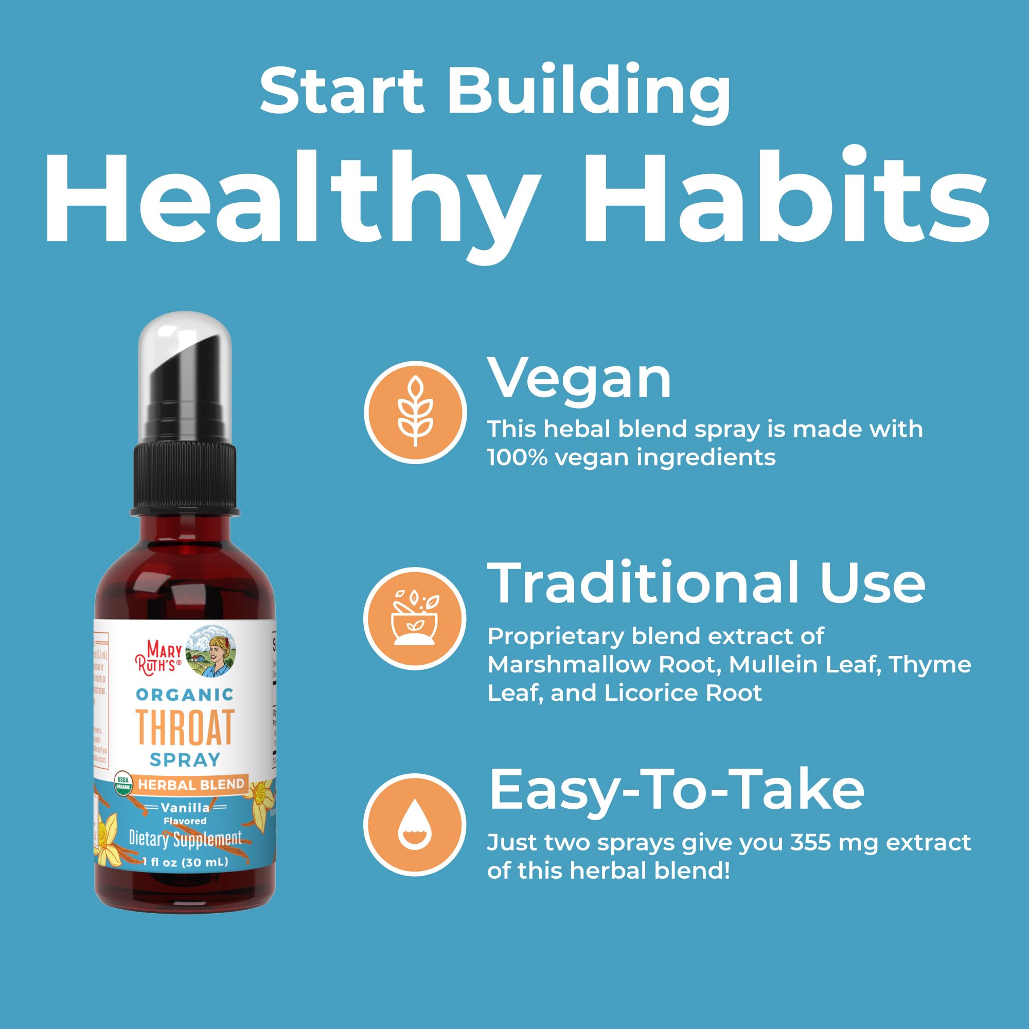 MaryRuth Organics USDA Organic Throat Spray with Mullein Leaf | Marshmallow Root & Licorice Root & Thyme Leaf | Vanilla | 4 Herbal Blend | Non-GMO | Vegan | Gluten Free | 1 Fl Oz | Up to 100 Servings MARYRUTH'S uk supplements