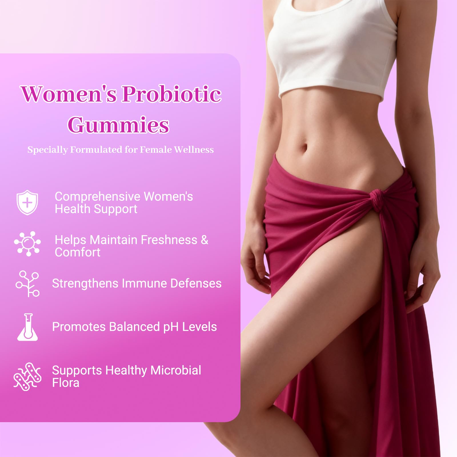 Le Tian Xian Her Juicy Feminine Probiotics Gummies for Women with Slippery Elm, Prebiotics & Lactobacillus - for pH Balance & Digestive Health, Tropical Pineapple Flavor, 60 Count Le Tian Xian uk supplements