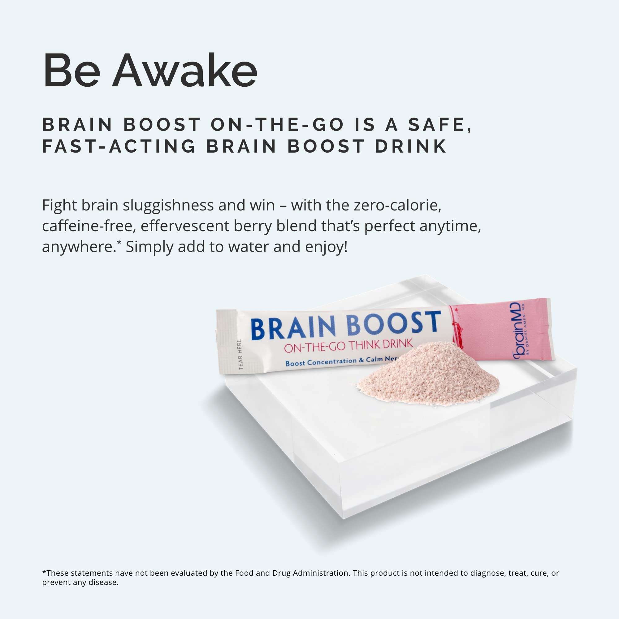 BRAINMD Dr Amen Brain Boost On The Go - 10 Packets, Berry Flavor - Nootropic Drink Powder, Promotes Focus, Clarity & Mental Energy - Caffeine Free, Gluten Free - 10 Servings BRAINMD uk supplements