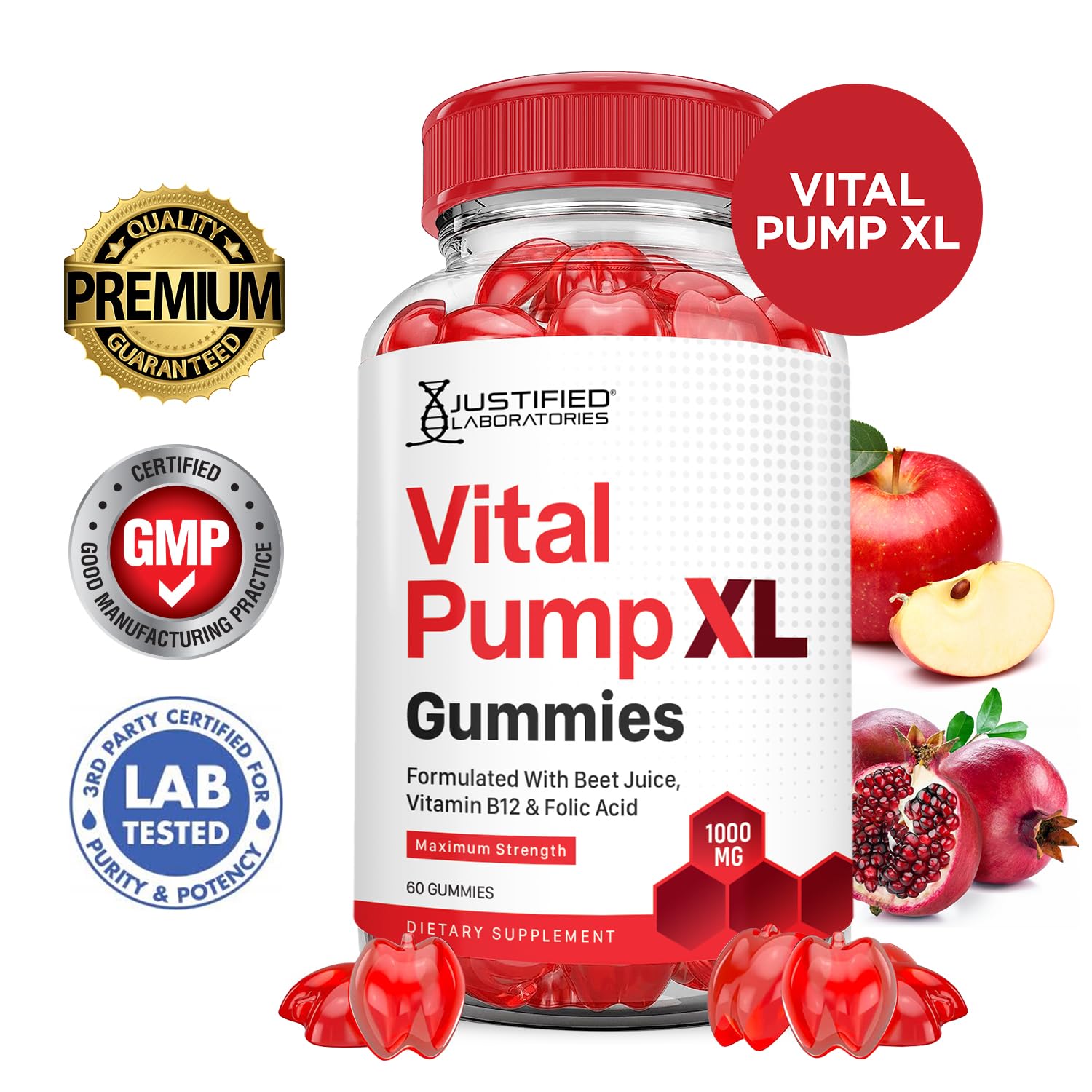 Justified Laboratories (3 Pack) Vital Pump XL Performance Gummies 1000MG Advanced Formula Vital PumpXL Formulated with Beet Juice ACV Pomegranate Beet Powder B12 Vegan Non GMO 180 Gummys Justified Laboratories uk supplements