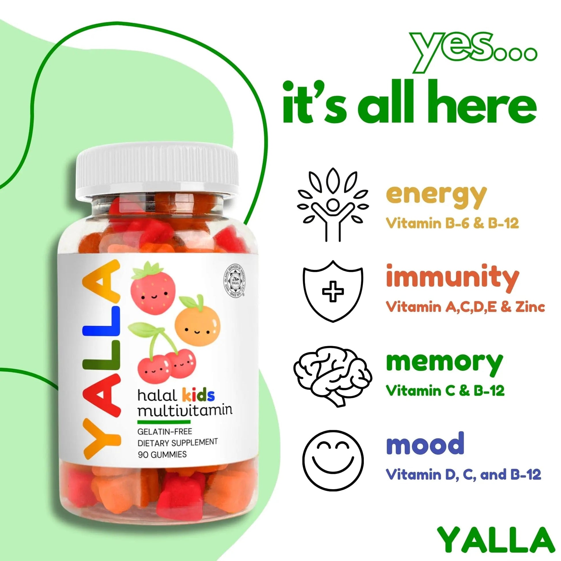 YALLA Halal Vitamins for Kids, Halal Kids Multivitamin Gummies, 45-90 Day Supply, Essential Vitamins with C, D3 YALLA uk supplements