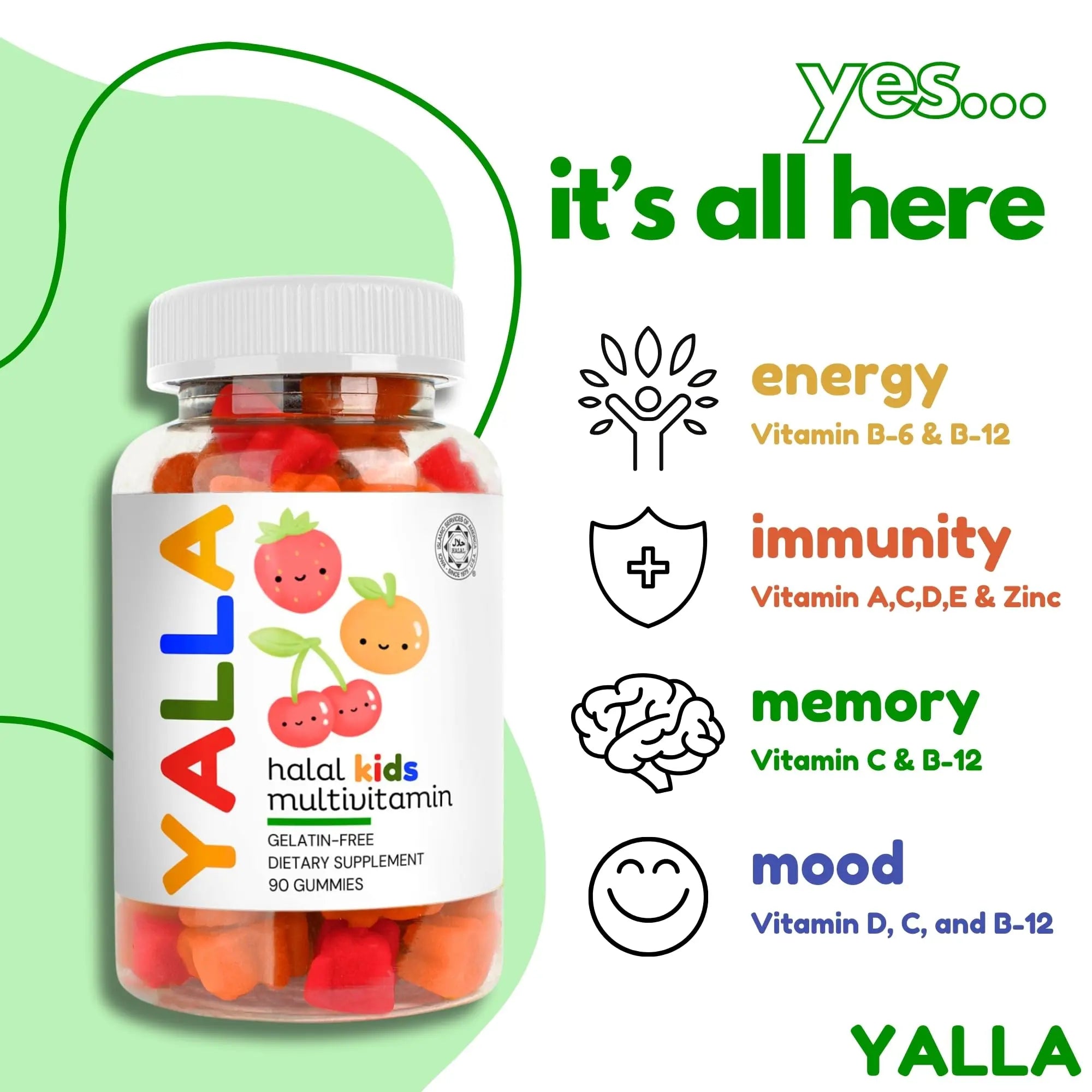 YALLA Halal Vitamins for Kids, Halal Kids Multivitamin Gummies, 45-90 Day Supply, Essential Vitamins with C, D3 YALLA uk supplements