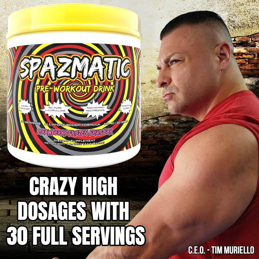 Spazmatic Pre-Workout Powder - 400mgs Caffeine - 6 Grams Pure Citrulline for Muscle TIM MURIELLO'S SPAZMATIC PRE-WORKOUT DRINK uk supplements