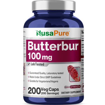 NusaPure Butterbur Extract 100mg per caps 200 Veggie Capsules (Non-GMO, Vegetarian, Vegan) NusaPure uk supplements